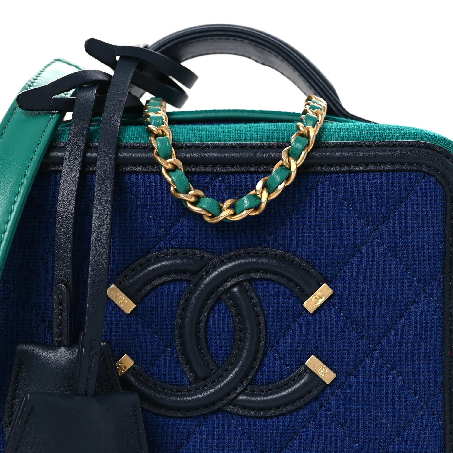 Jersey Quilted Small CC Filigree Vanity Case Blue Green - Image 8
