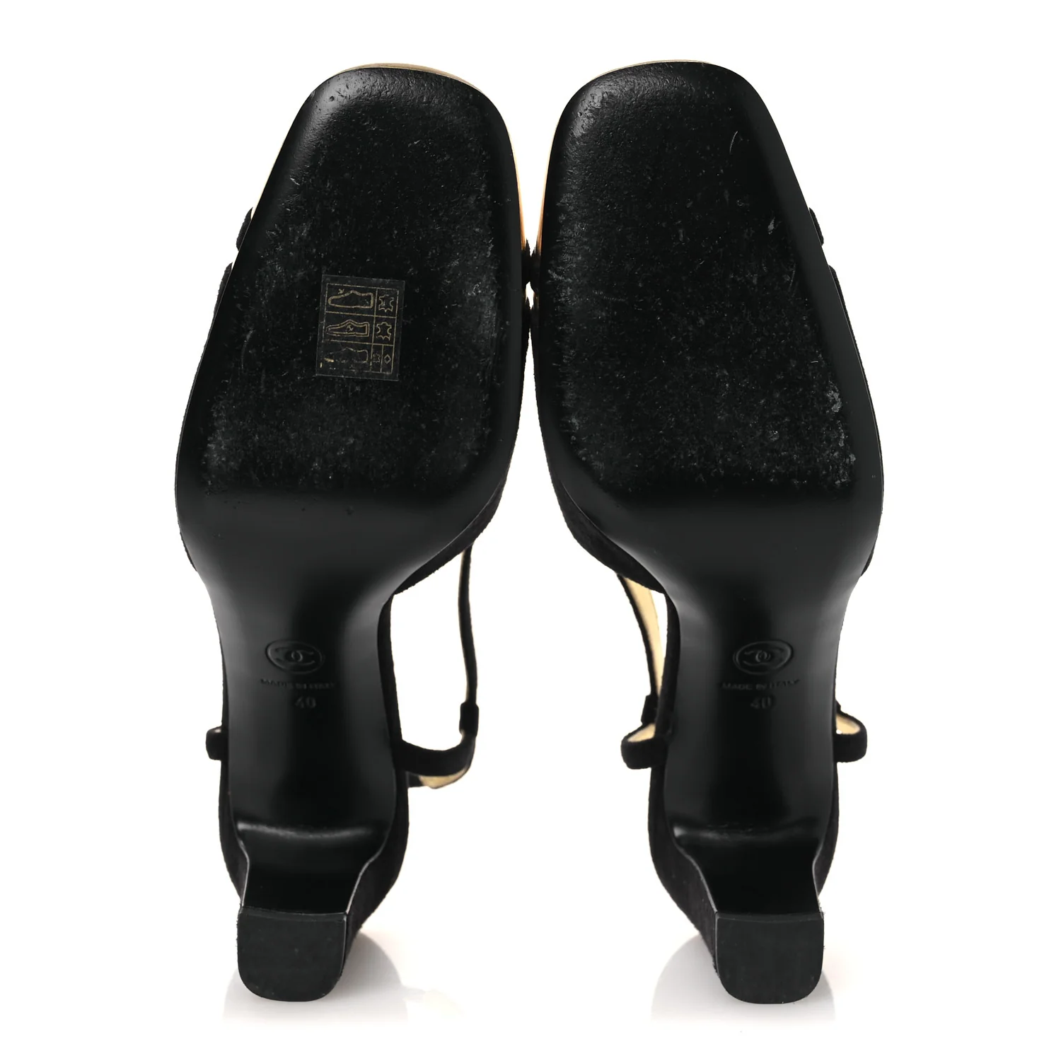 Kid Suede Metallic Lambskin Cap Toe CC Slingback Pumps 40 Black Gold - Image 7