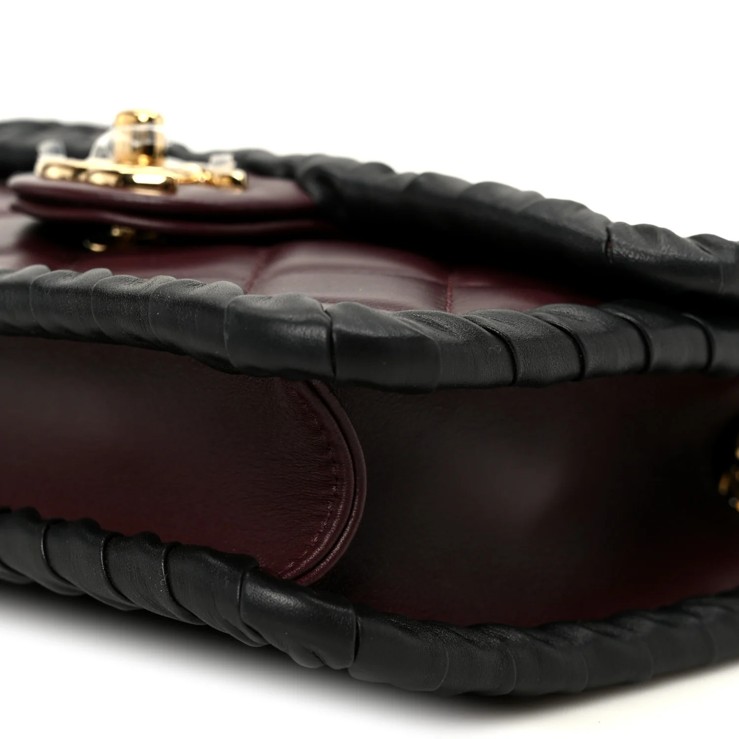 Lambskin Braided Calfskin Mini Flap Bag Dark Burgundy Black - Image 12