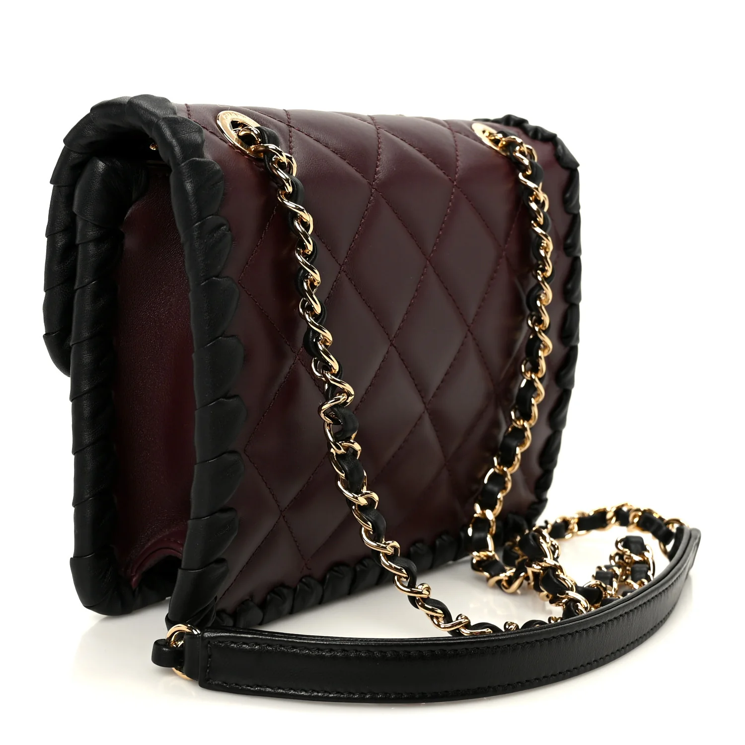 Lambskin Braided Calfskin Mini Flap Bag Dark Burgundy Black - Image 3