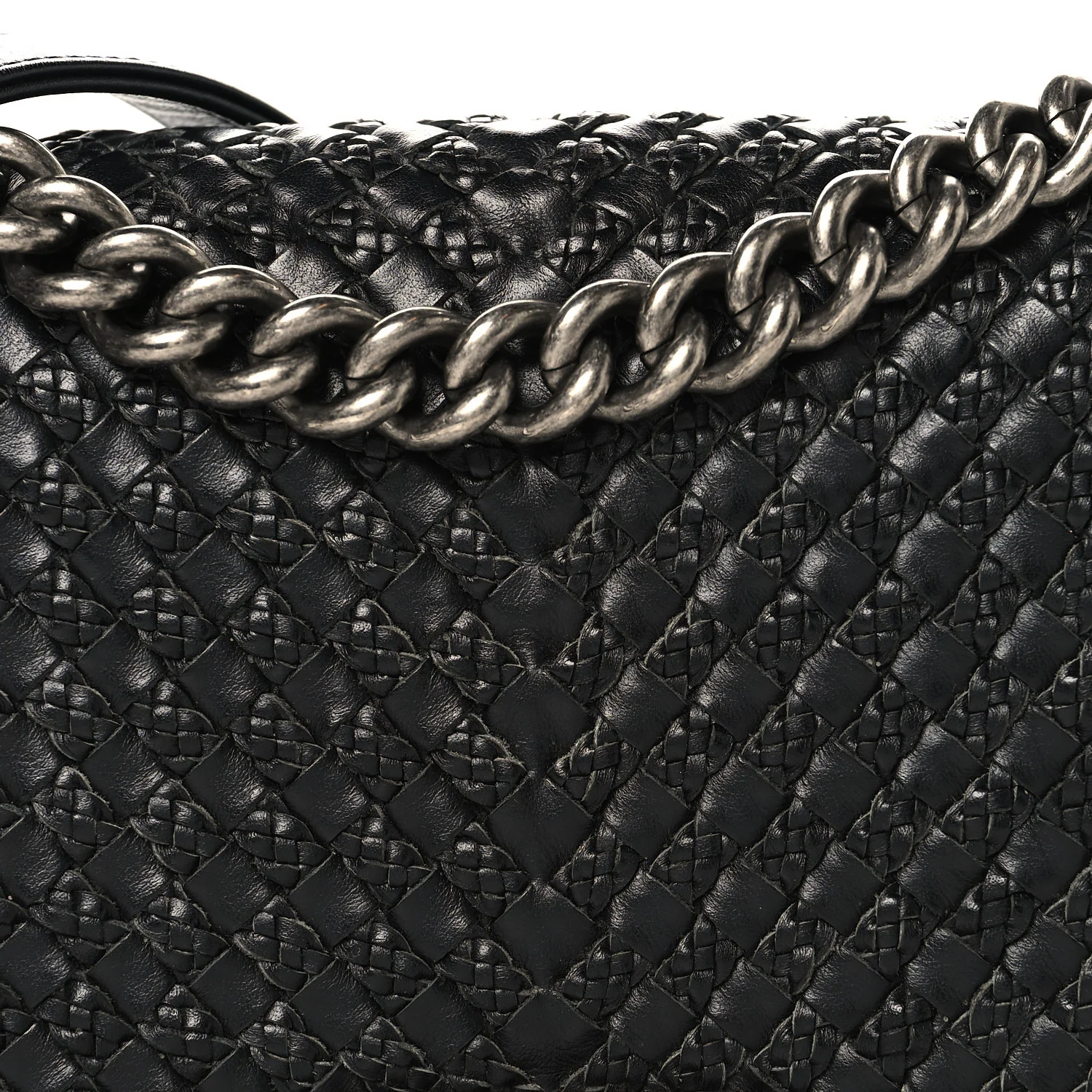 Lambskin Braided Woven Medium Boy Flap Black - Image 8
