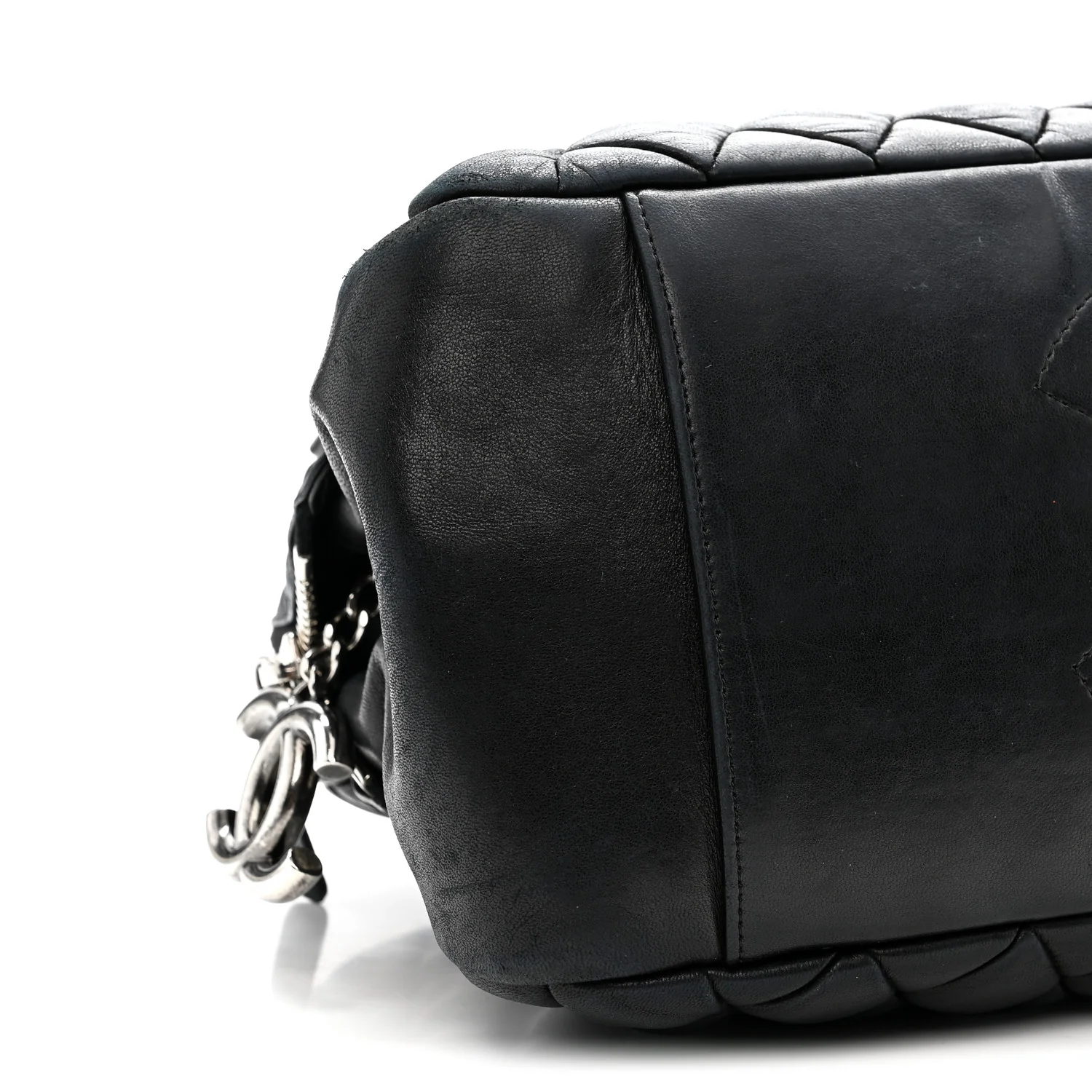 Lambskin Bubble Quilt Small Double Bowling Bag Black - Image 8