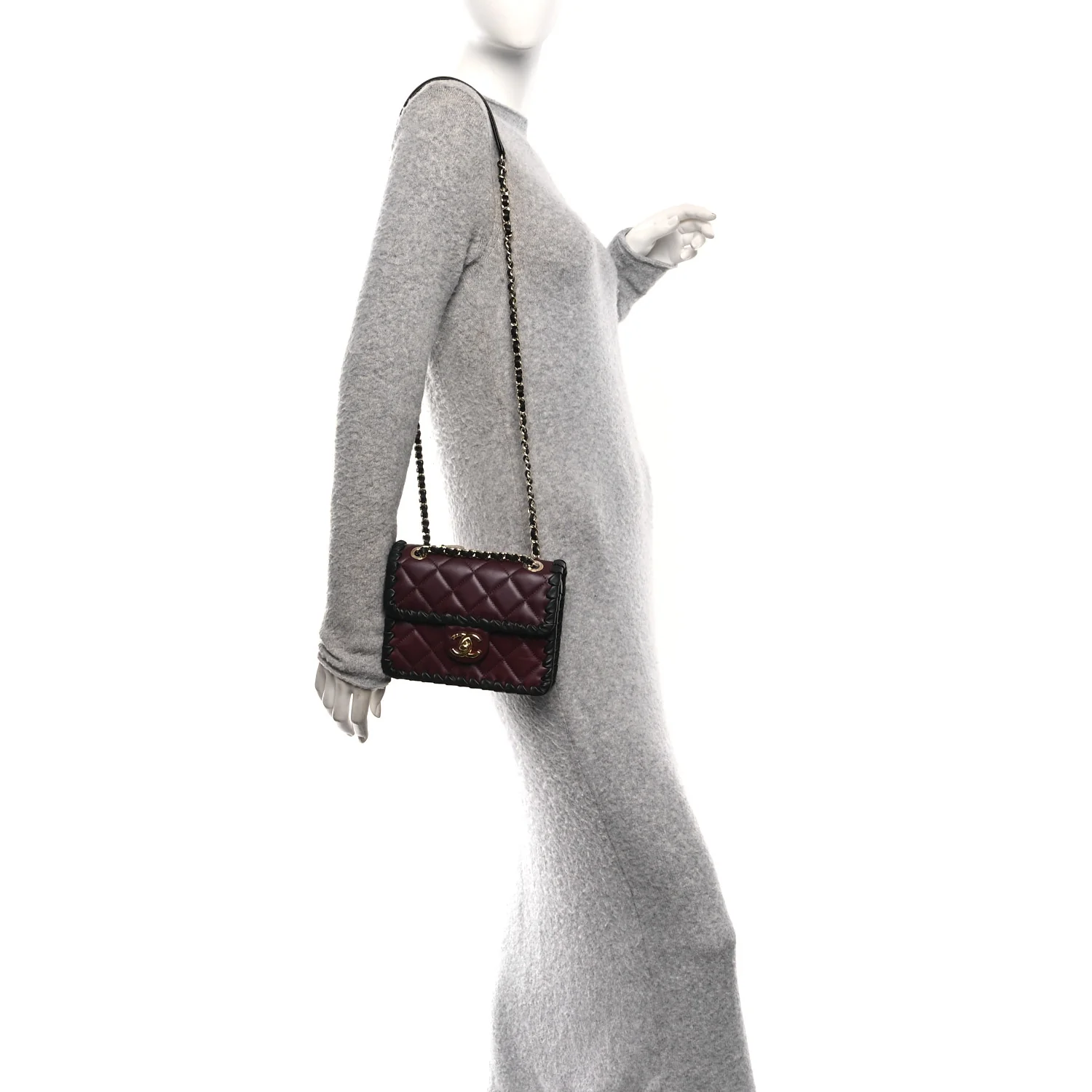Lambskin Calfskin Braided Mini My Own Frame Flap Dark Burgundy Black - Image 2