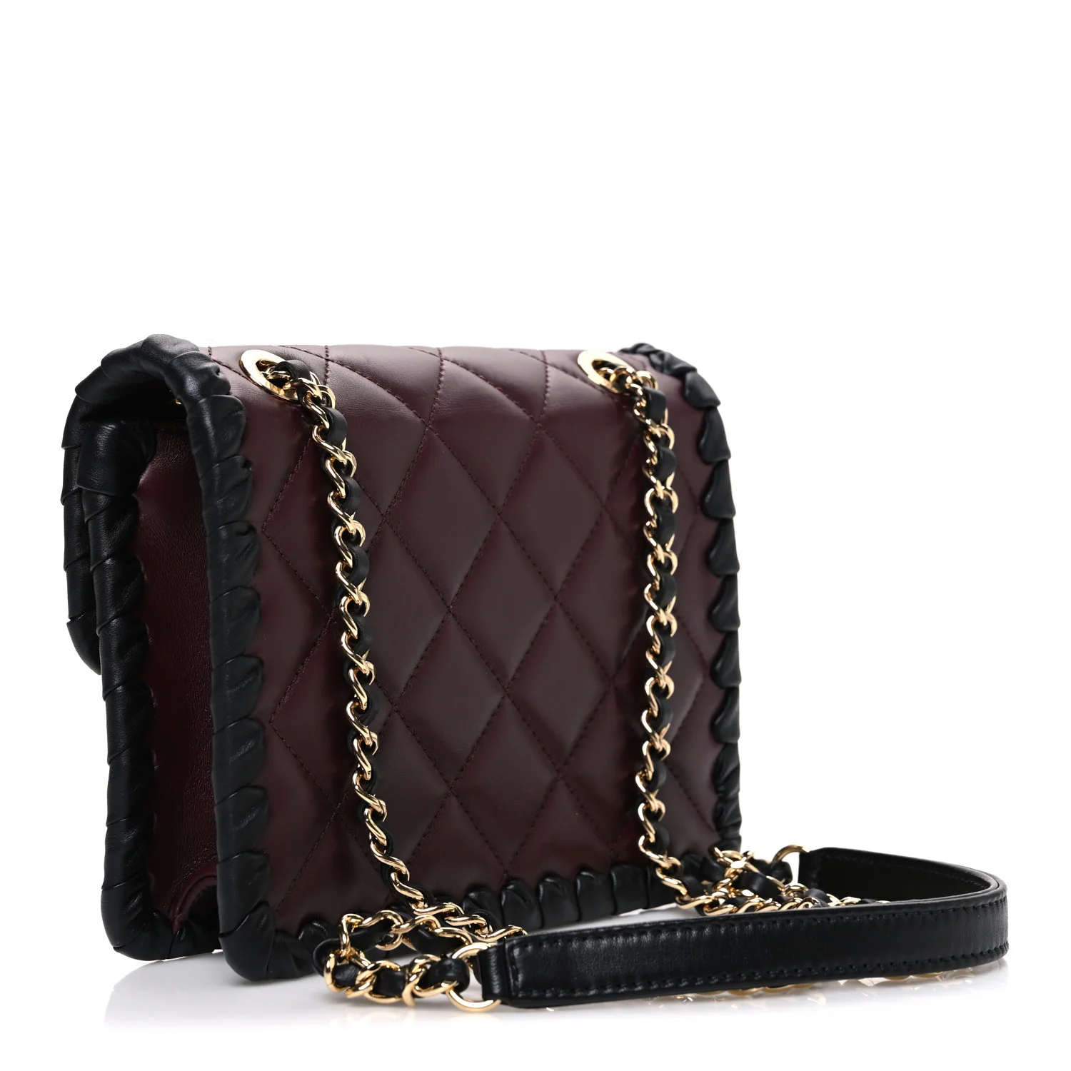 Lambskin Calfskin Braided Mini My Own Frame Flap Dark Burgundy Black - Image 3