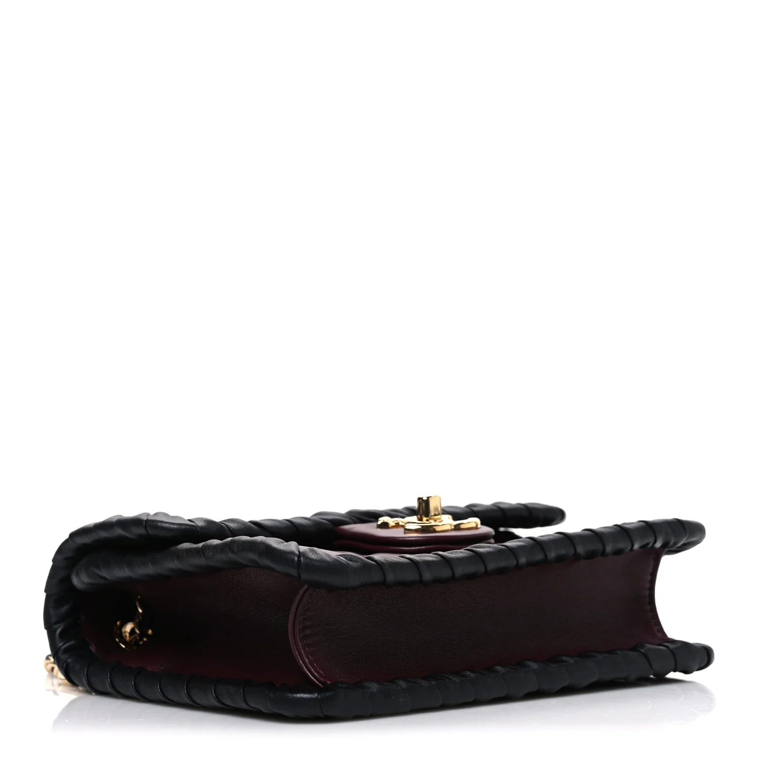 Lambskin Calfskin Braided Mini My Own Frame Flap Dark Burgundy Black - Image 4
