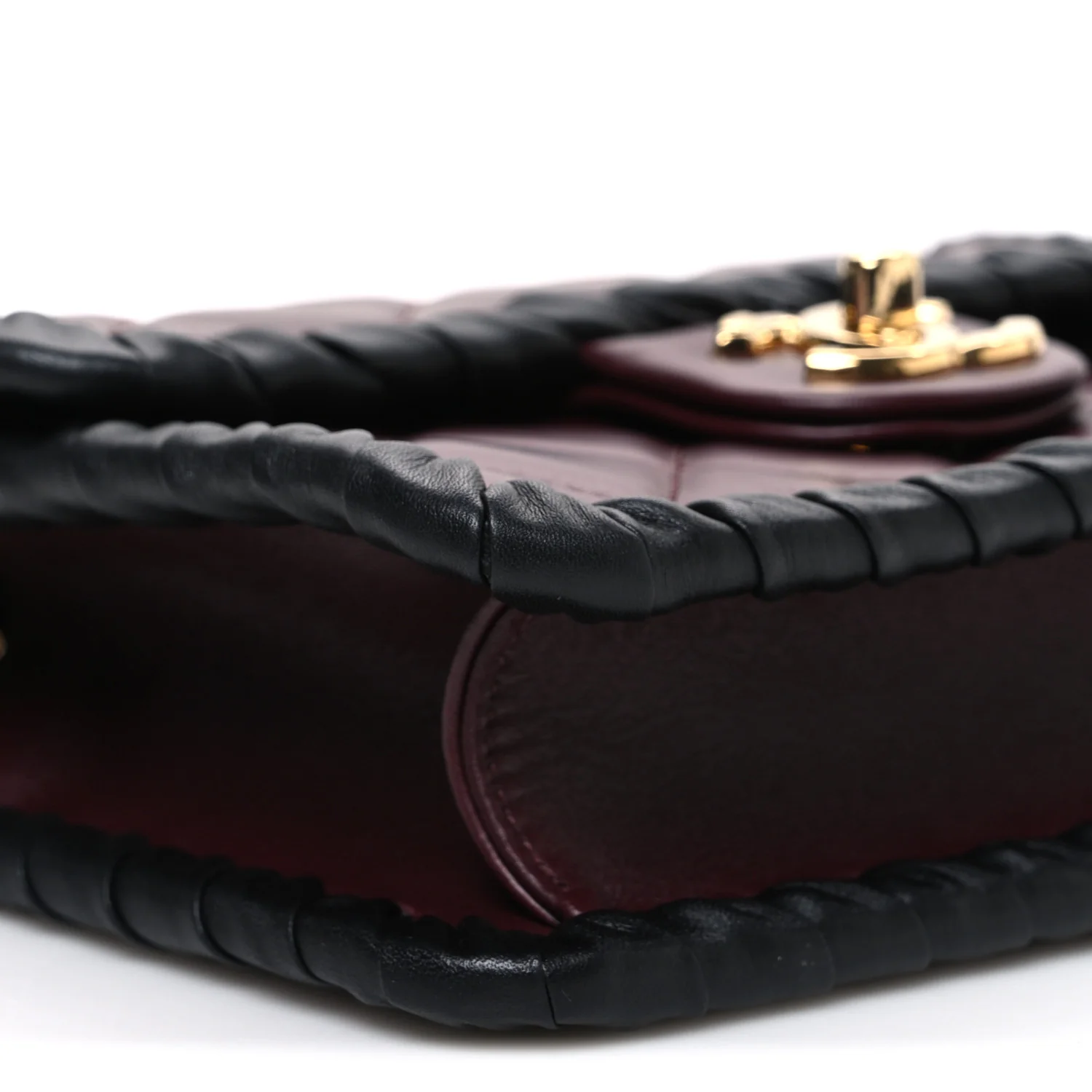 Lambskin Calfskin Braided Mini My Own Frame Flap Dark Burgundy Black - Image 9