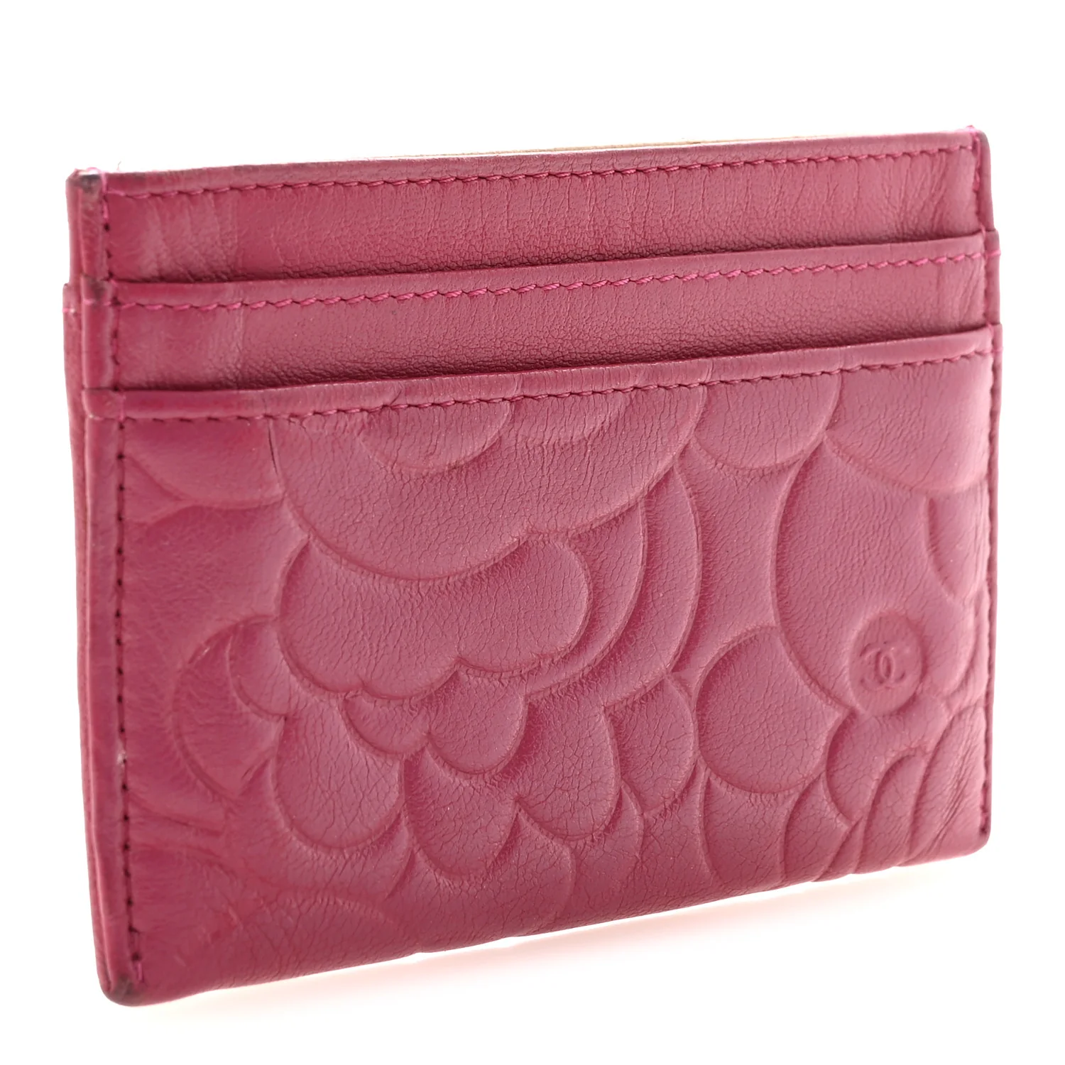 Lambskin Camellia Embossed Card Holder Fuchsia - Image 3
