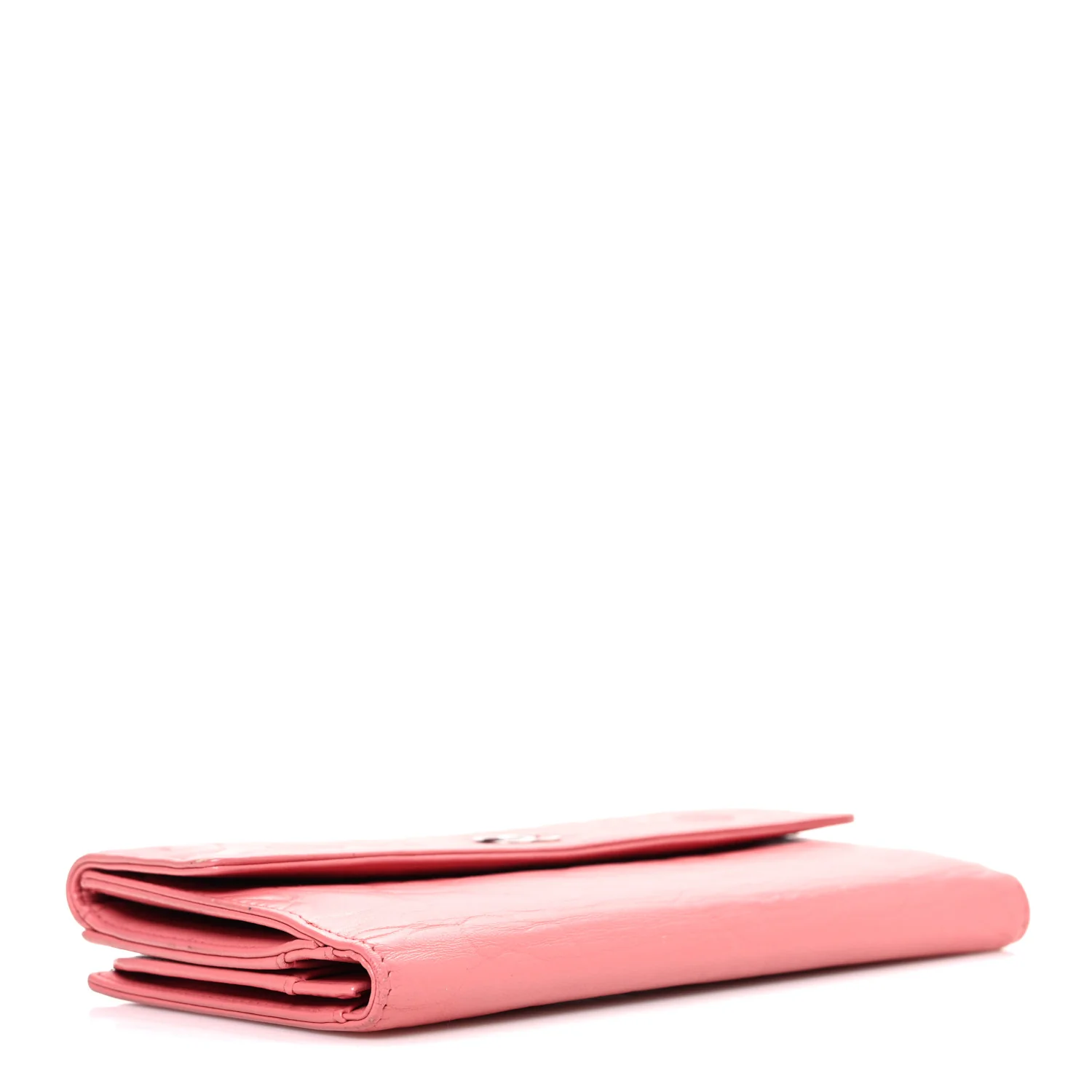 Lambskin Camellia Embossed Large Brilliant Flap Wallet Pink - Image 4