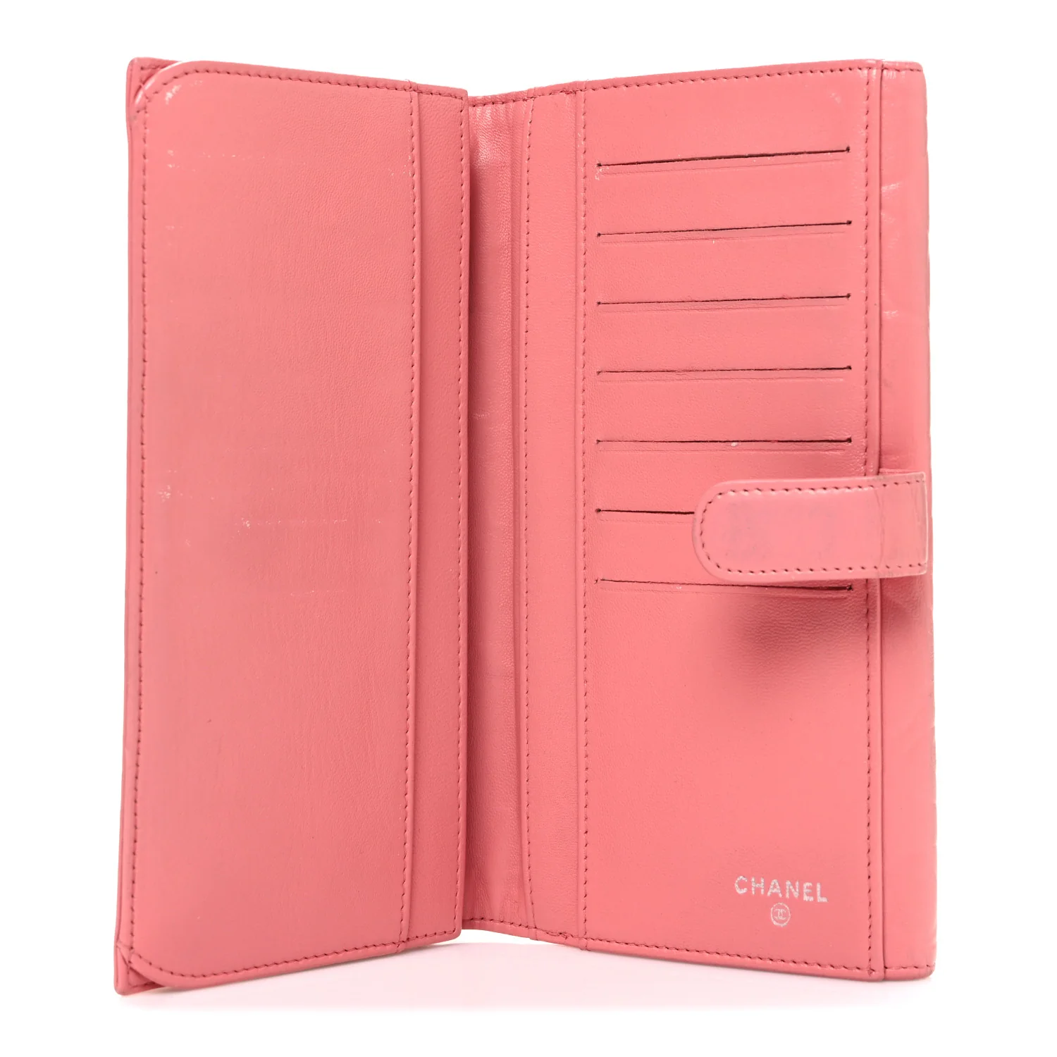 Lambskin Camellia Embossed Large Brilliant Flap Wallet Pink - Image 5