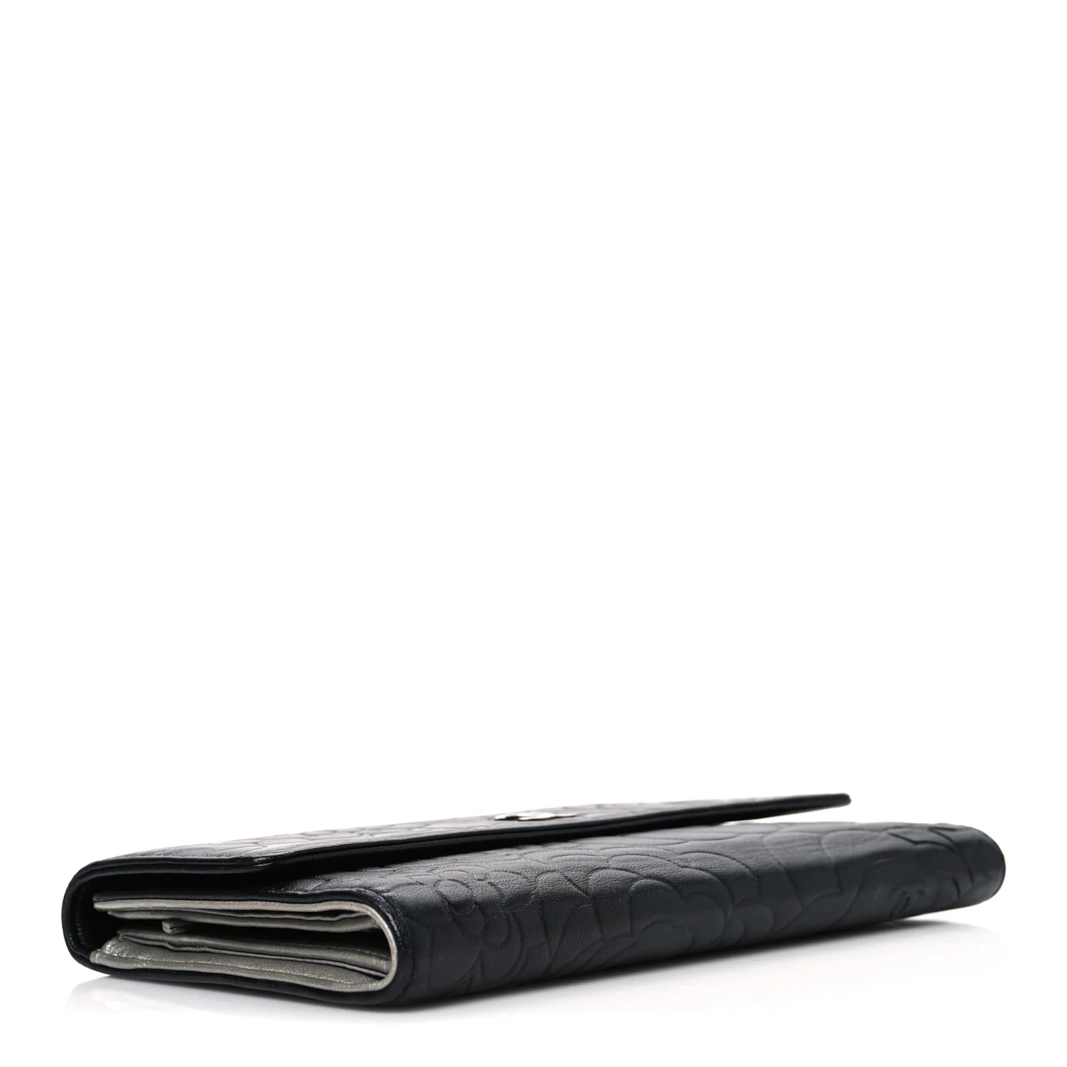 Lambskin Camellia Embossed Large Flap Wallet Black - Image 4