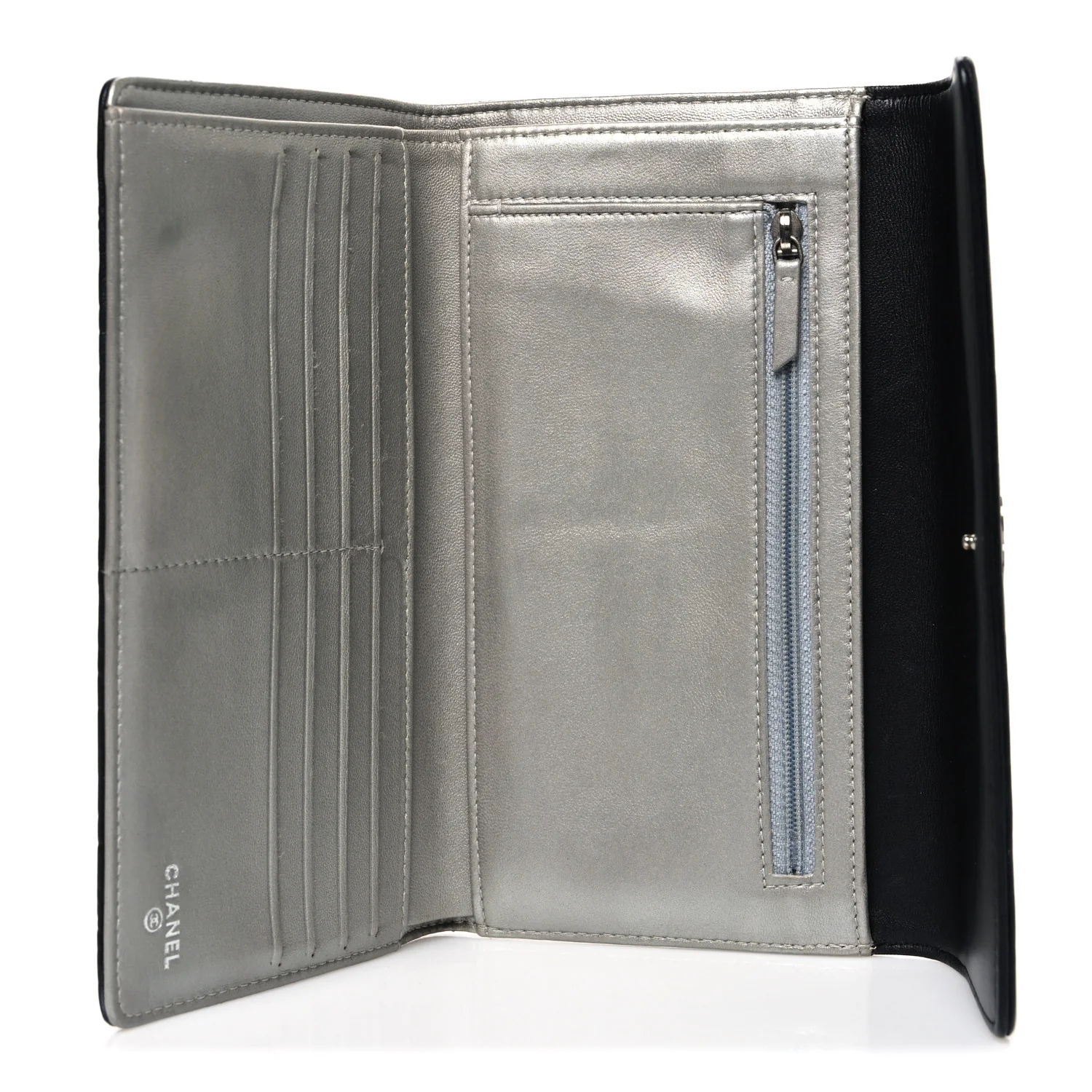 Lambskin Camellia Embossed Large Flap Wallet Black - Image 5