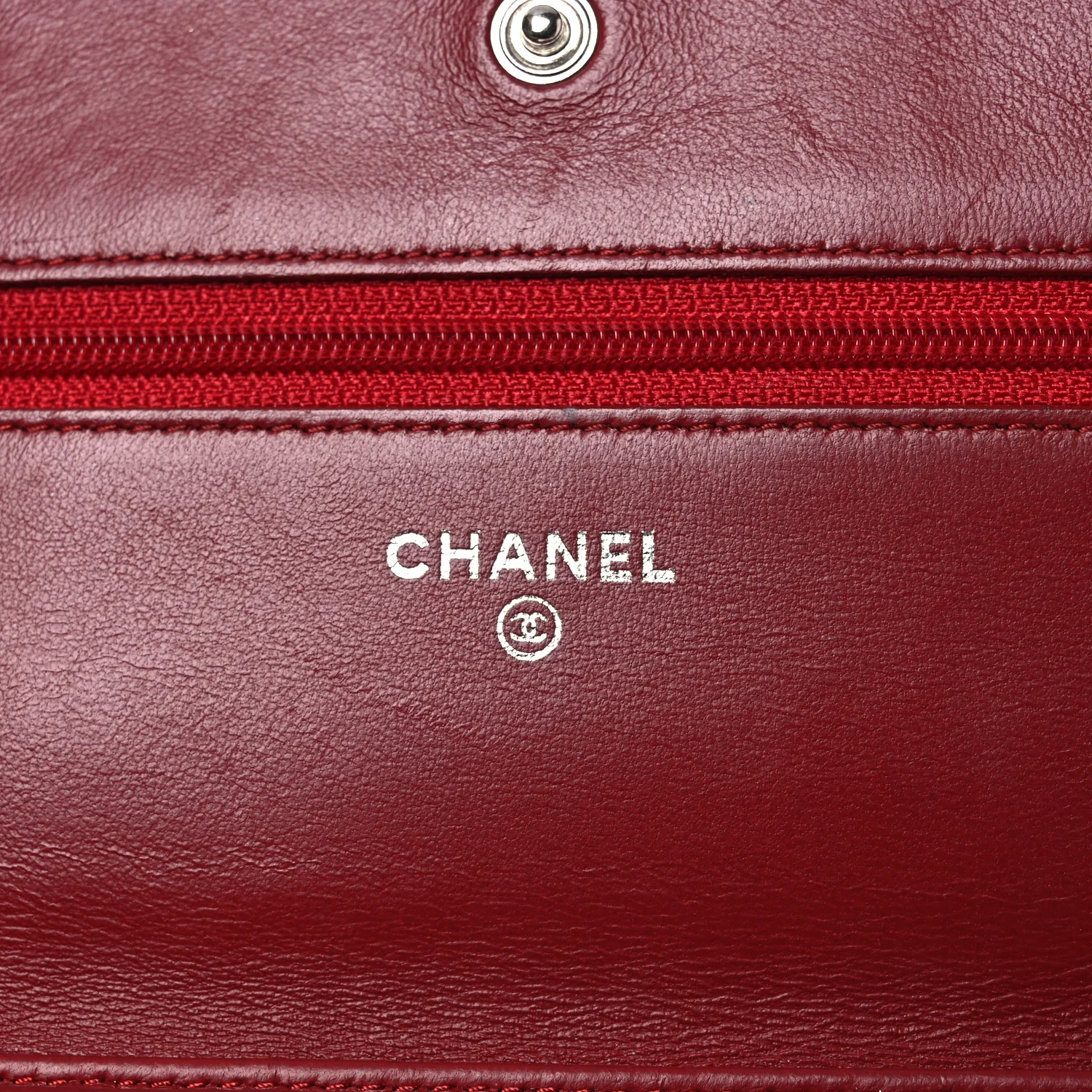 Lambskin Camellia Embossed Wallet on Chain WOC Red - Image 6