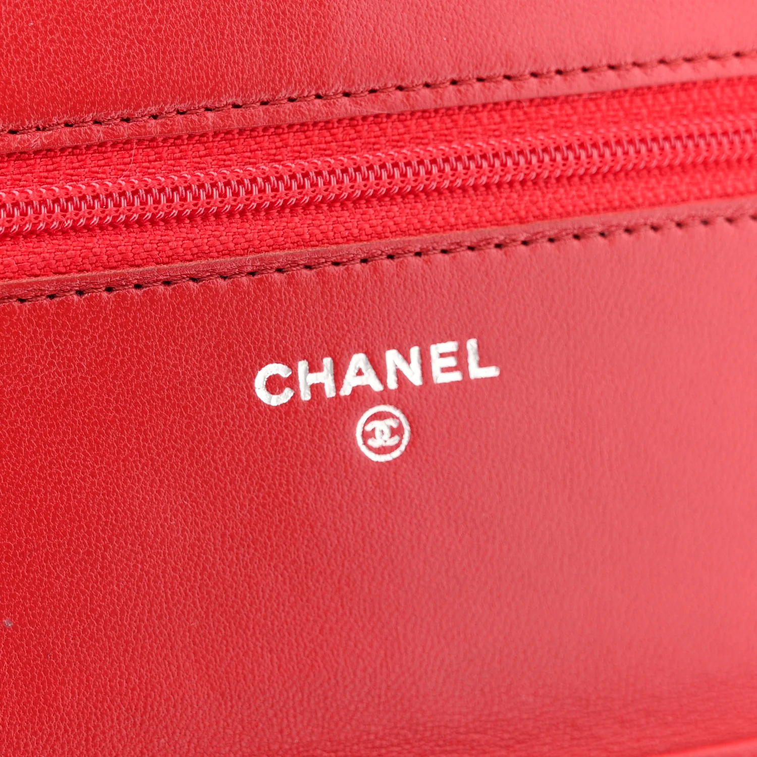 Lambskin Camellia Embossed Wallet On Chain WOC Red - Image 6