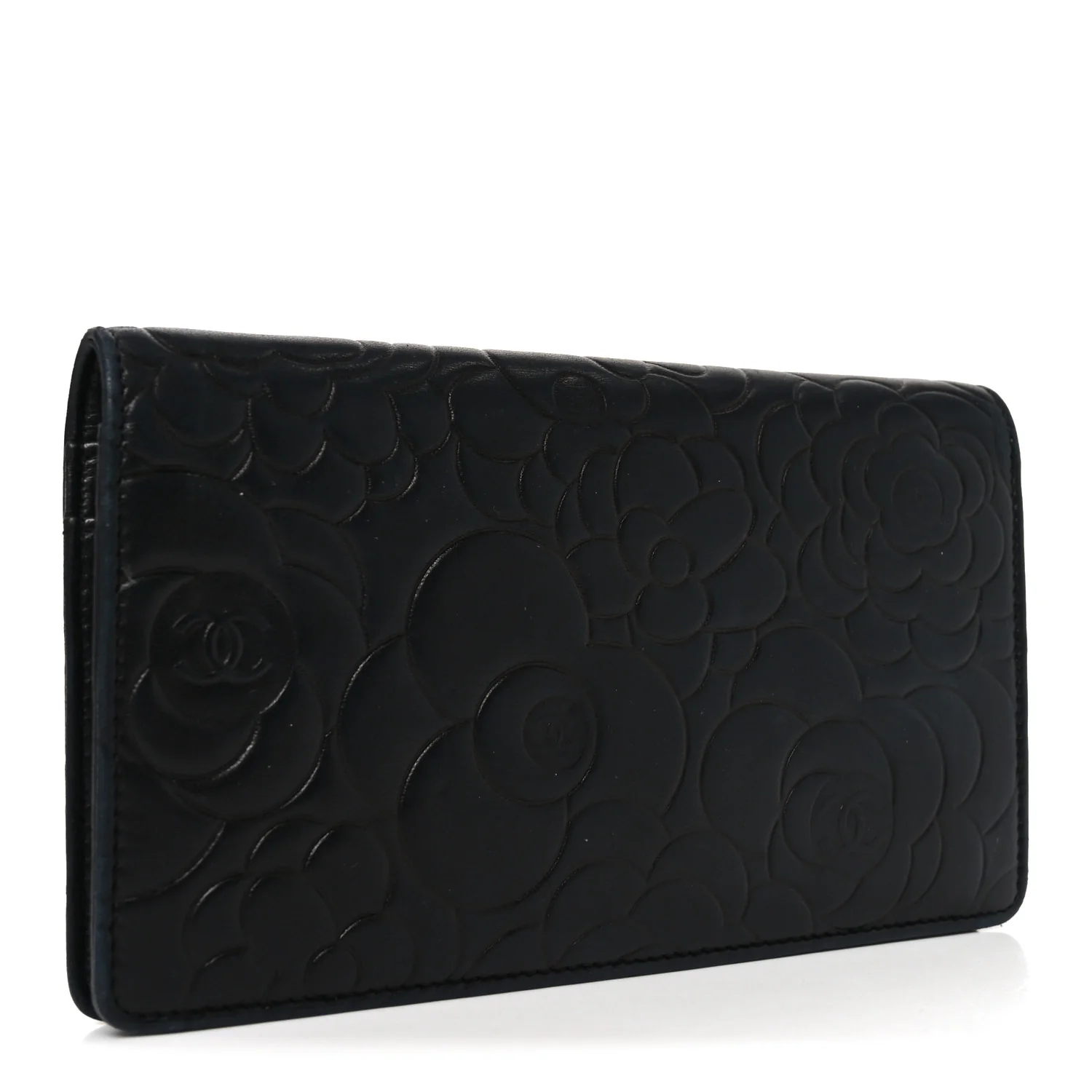 Lambskin Camellia Embossed Yen Wallet Black - Image 3
