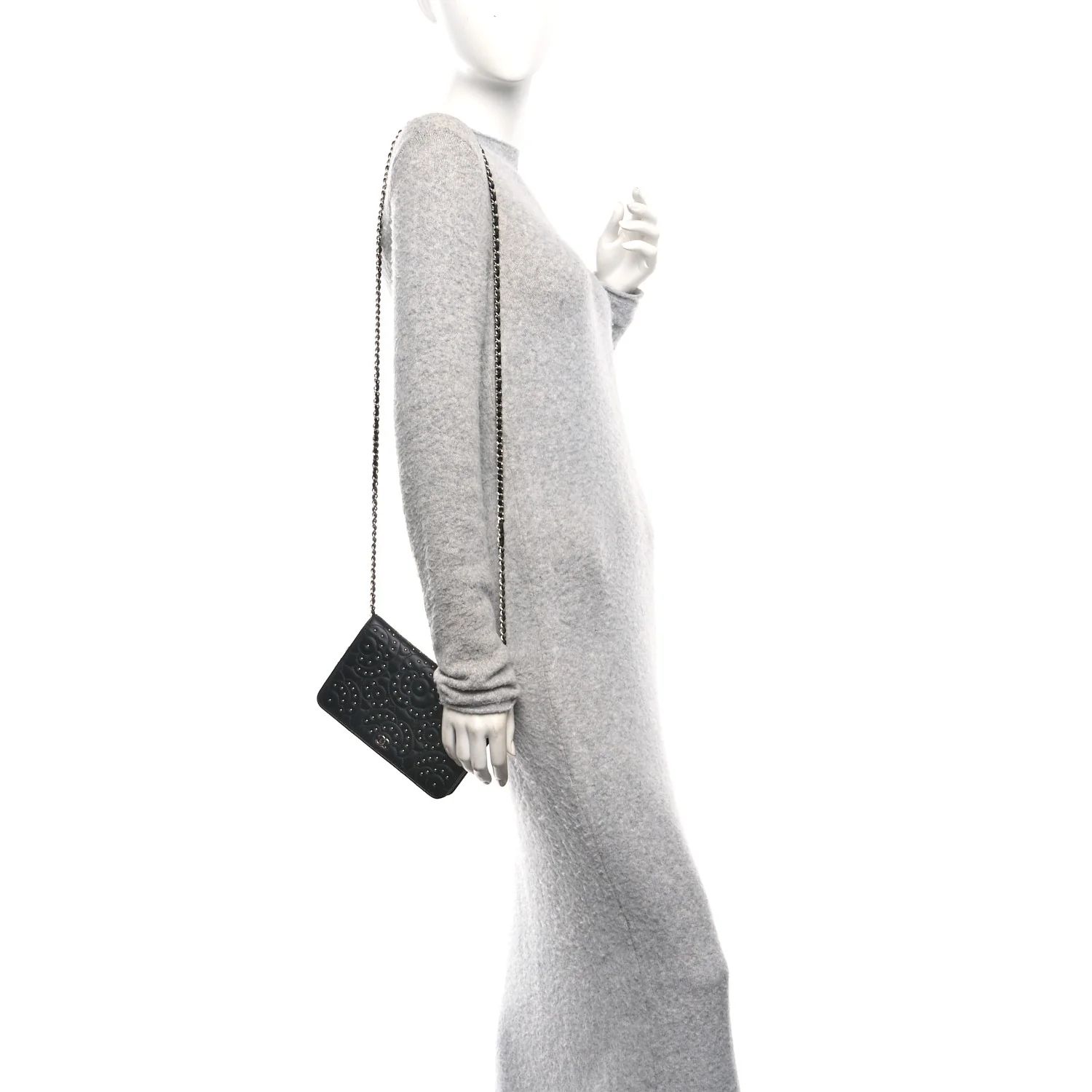Lambskin Camellia Studded Wallet on Chain WOC Black - Image 2