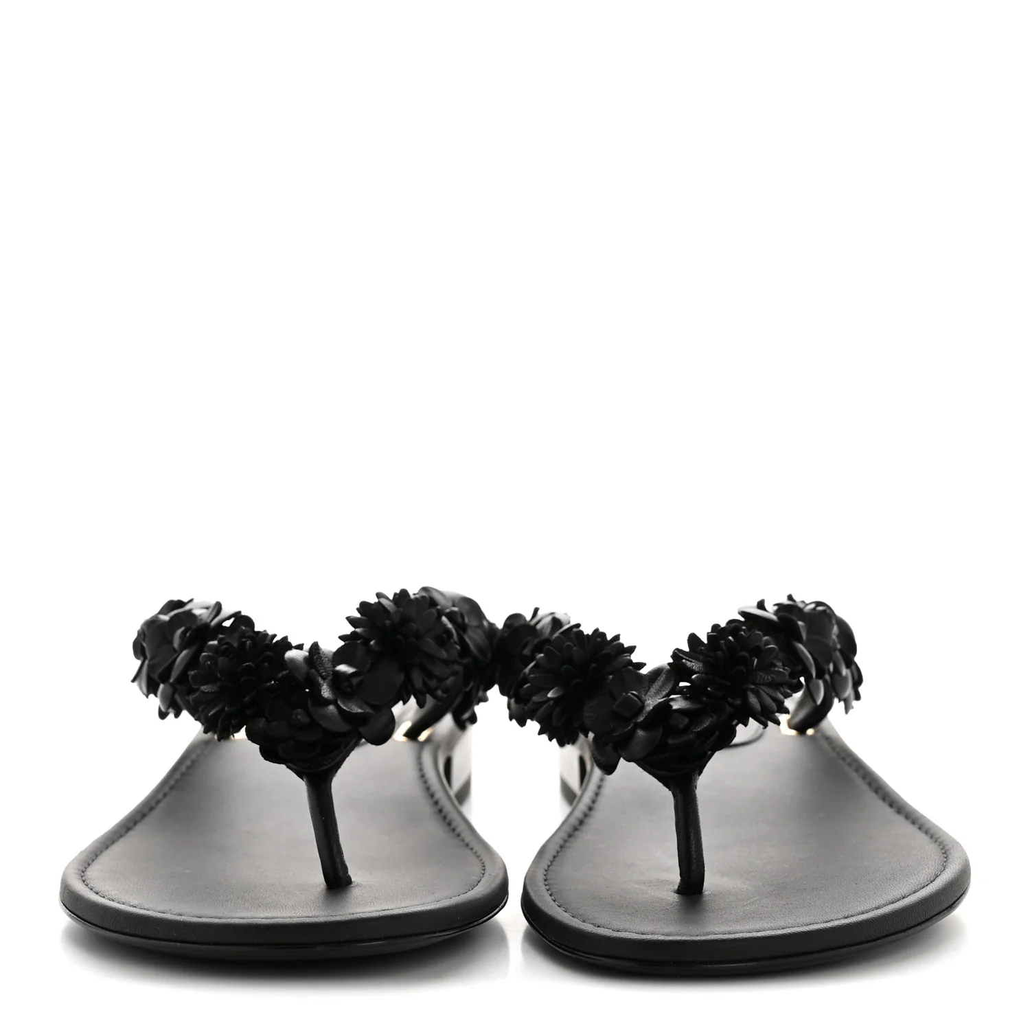 Lambskin Camellia Thong Sandals 38.5 Black - Image 3