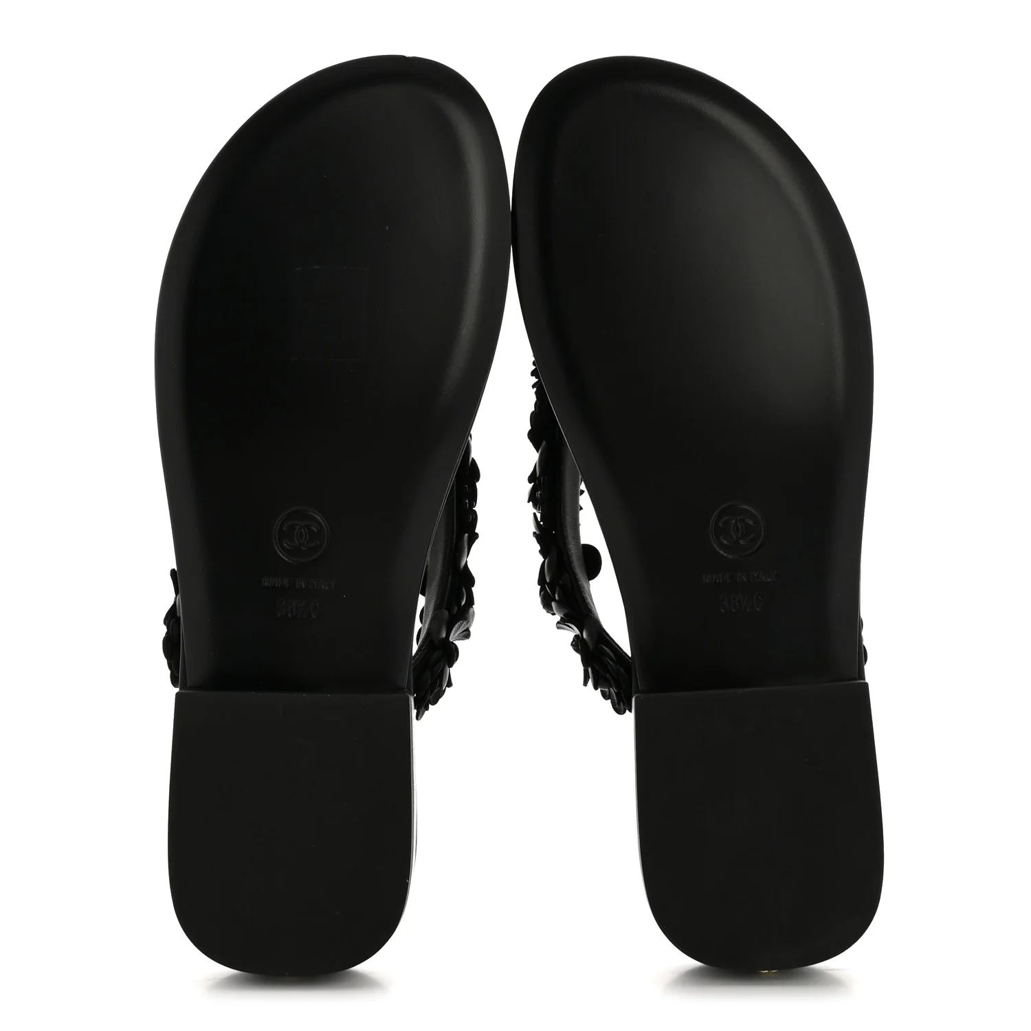 Lambskin Camellia Thong Sandals 38.5 Black - Image 6