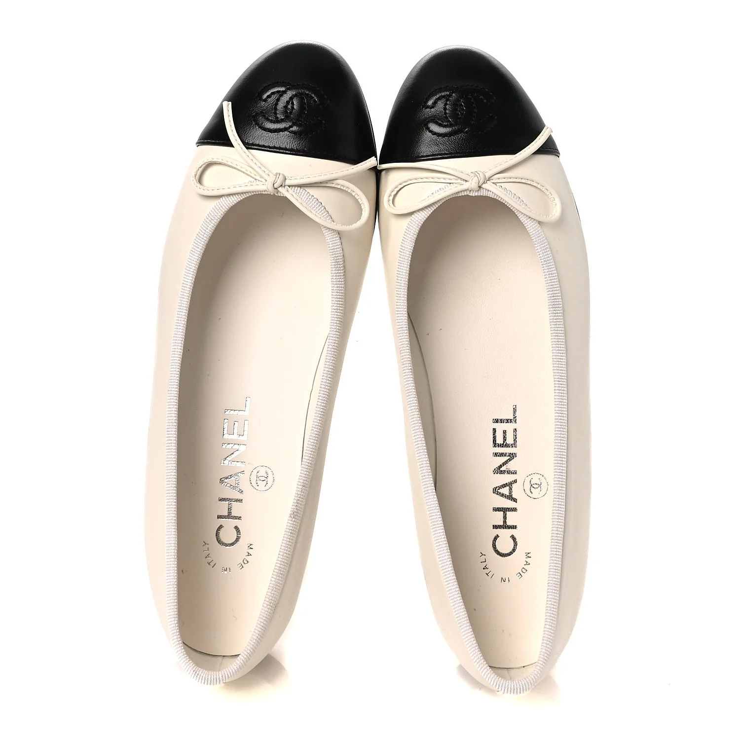 Lambskin Cap Toe CC Ballerina Flats 35 White Black - Image 2
