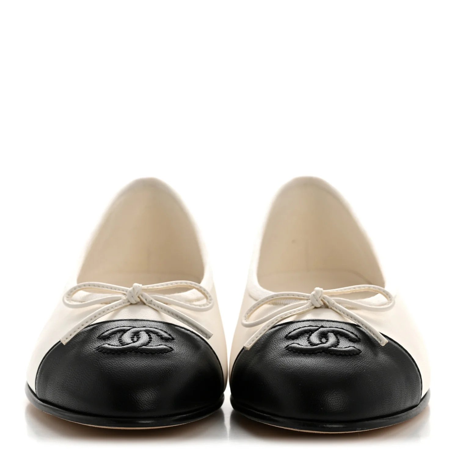 Lambskin Cap Toe CC Ballerina Flats 35 White Black - Image 3