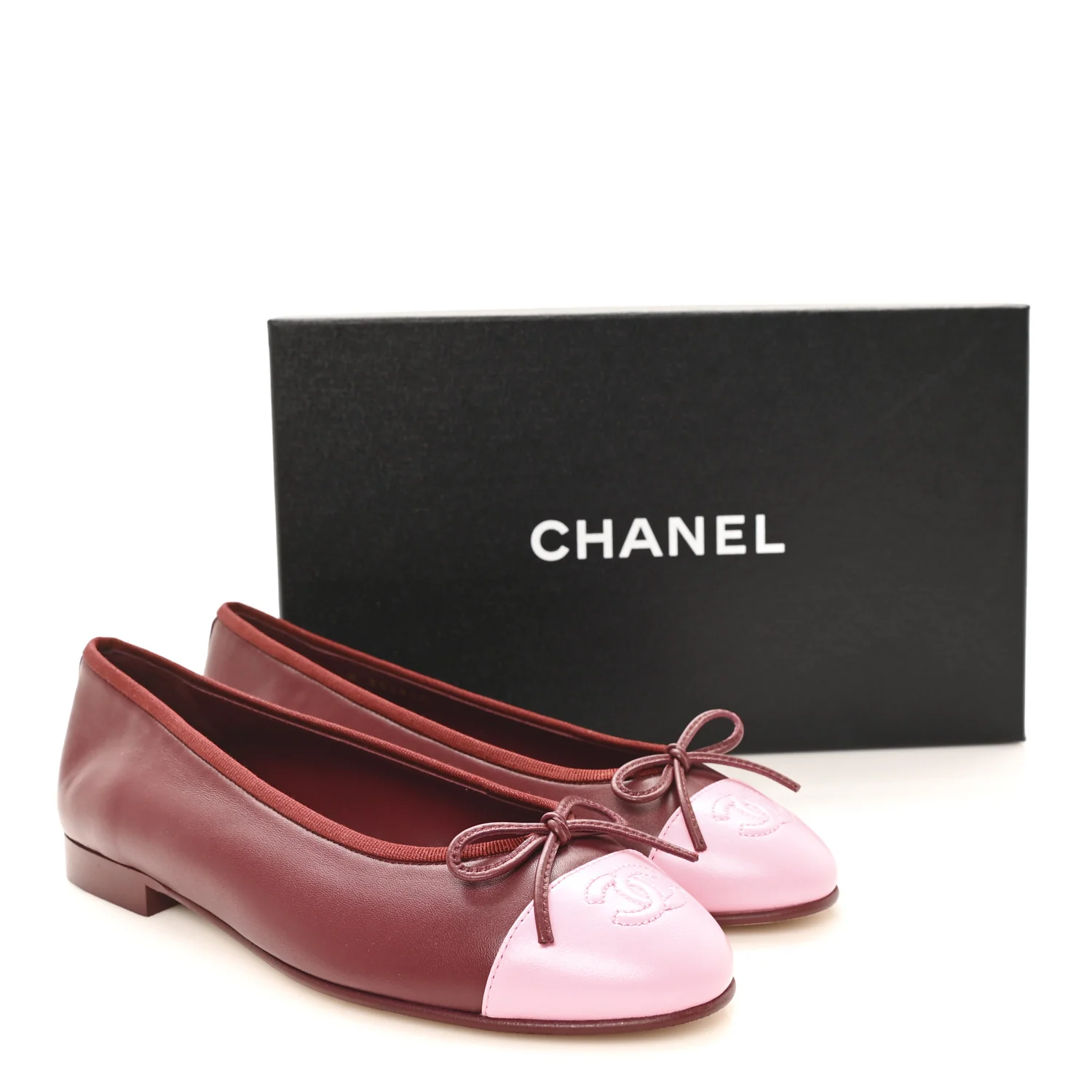 Lambskin Cap Toe CC Ballerina Flats 37 Burgundy Pink - Image 10