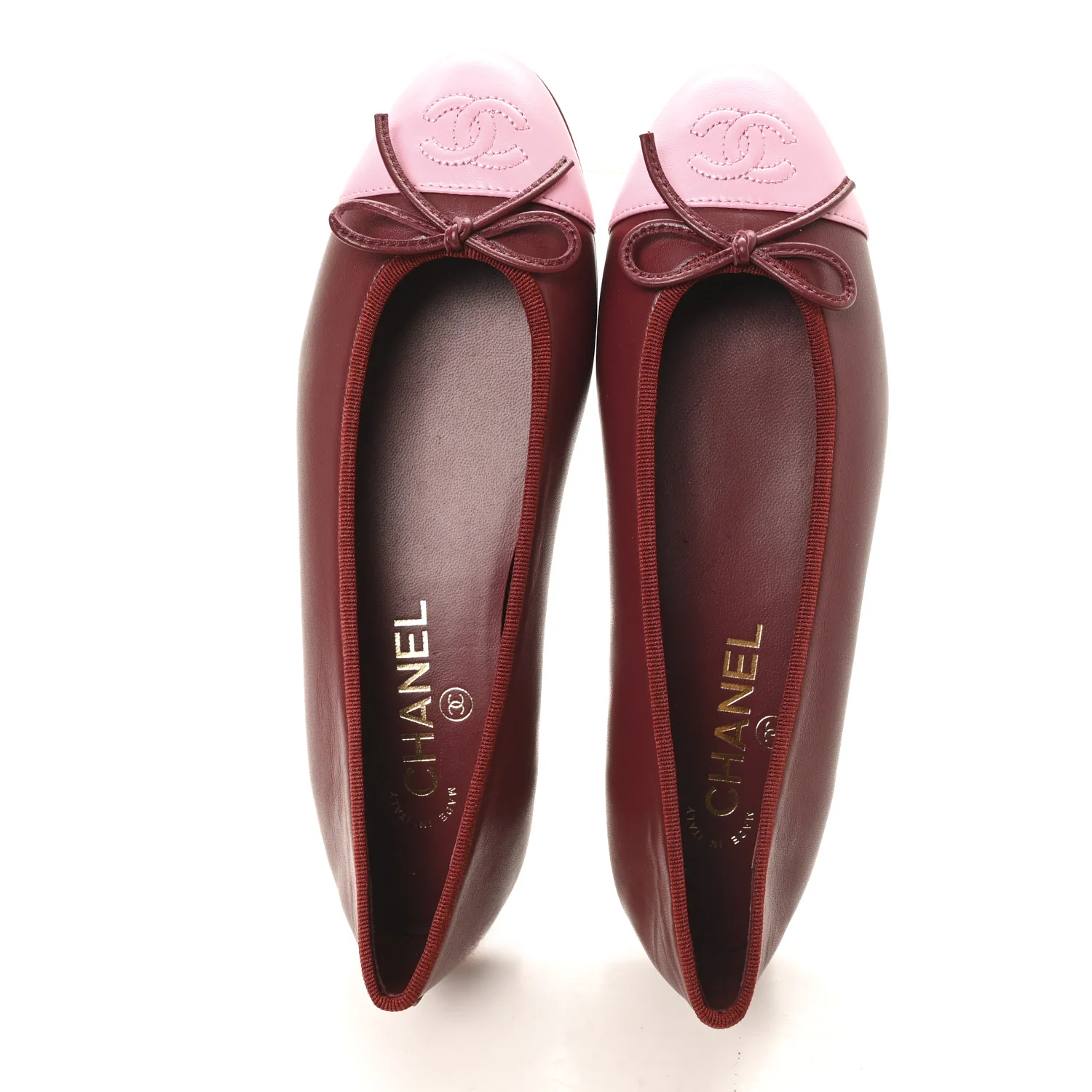 Lambskin Cap Toe CC Ballerina Flats 37 Burgundy Pink - Image 3