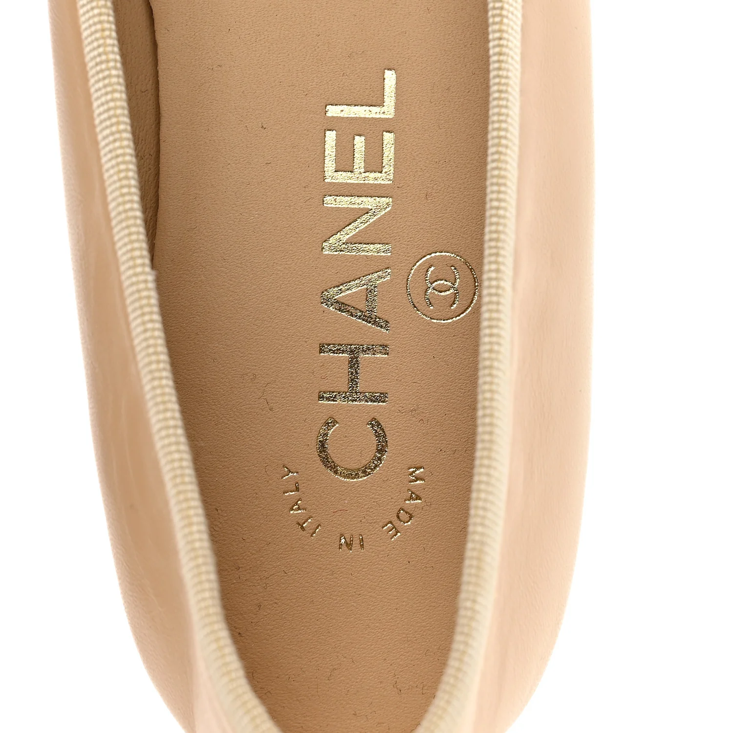 Lambskin Cap Toe CC Ballerina Flats 38 Beige Black - Image 8