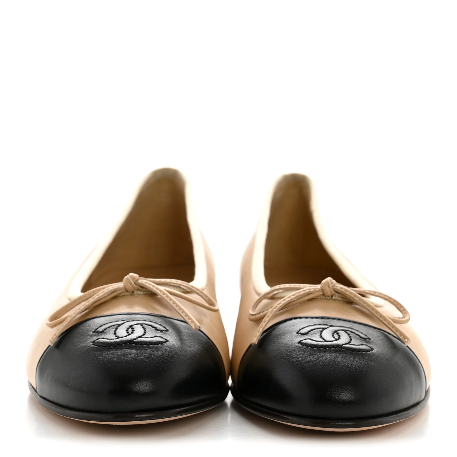 Lambskin Cap Toe CC Ballerina Flats 38 Beige Black - Image 3