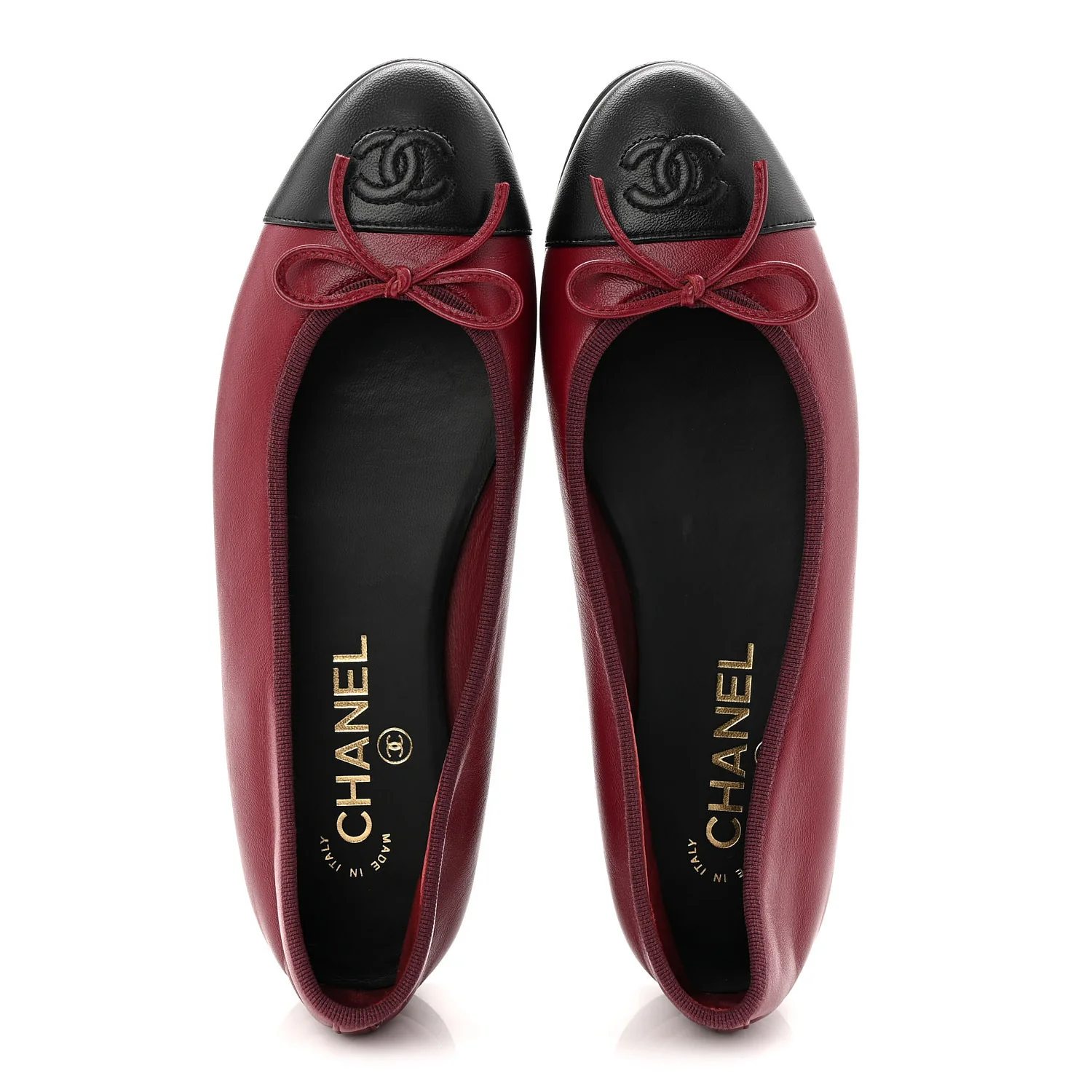 Lambskin Cap Toe CC Ballerina Flats 38 Burgundy Black - Image 2