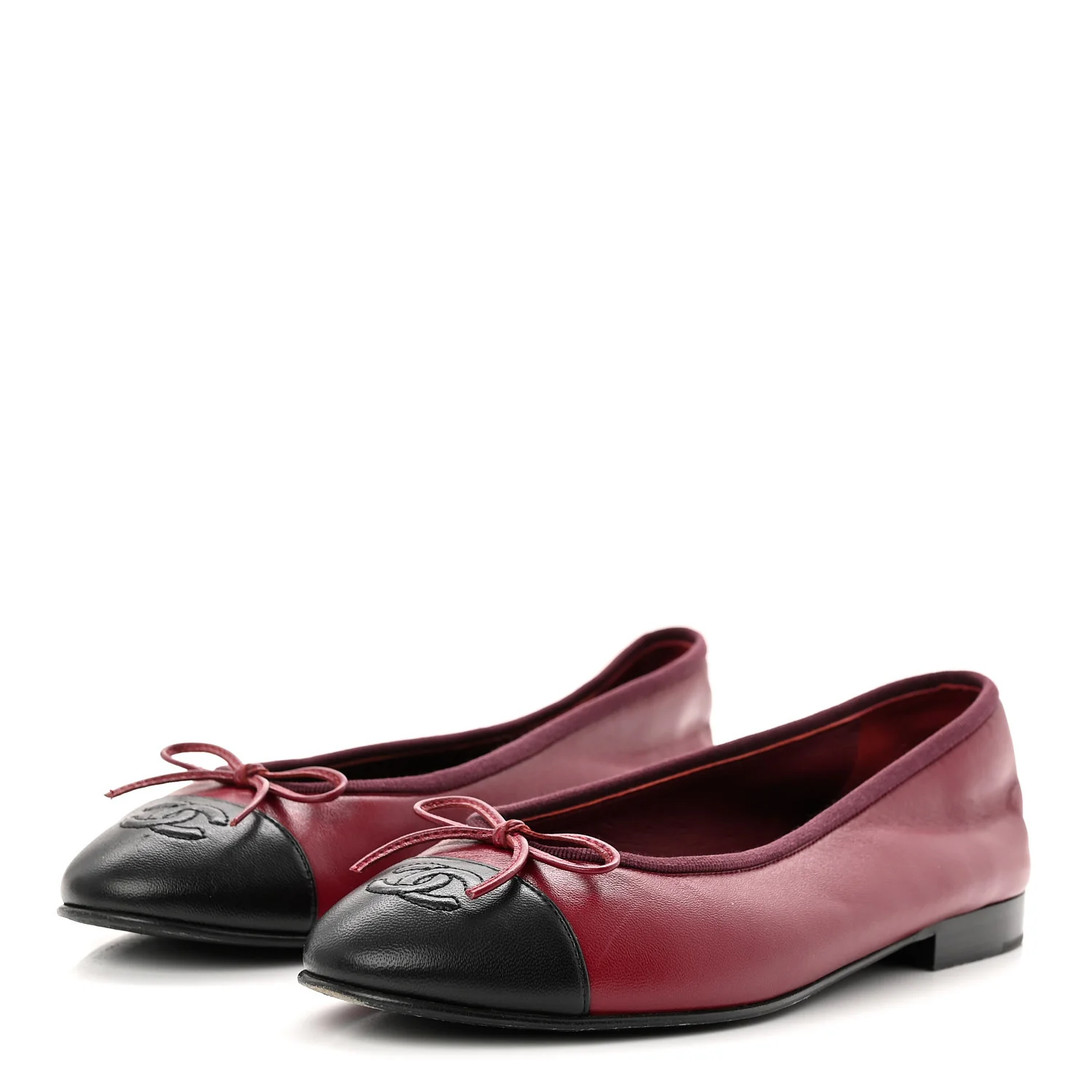 Lambskin Cap Toe CC Ballerina Flats 38 Burgundy Black - Image 4