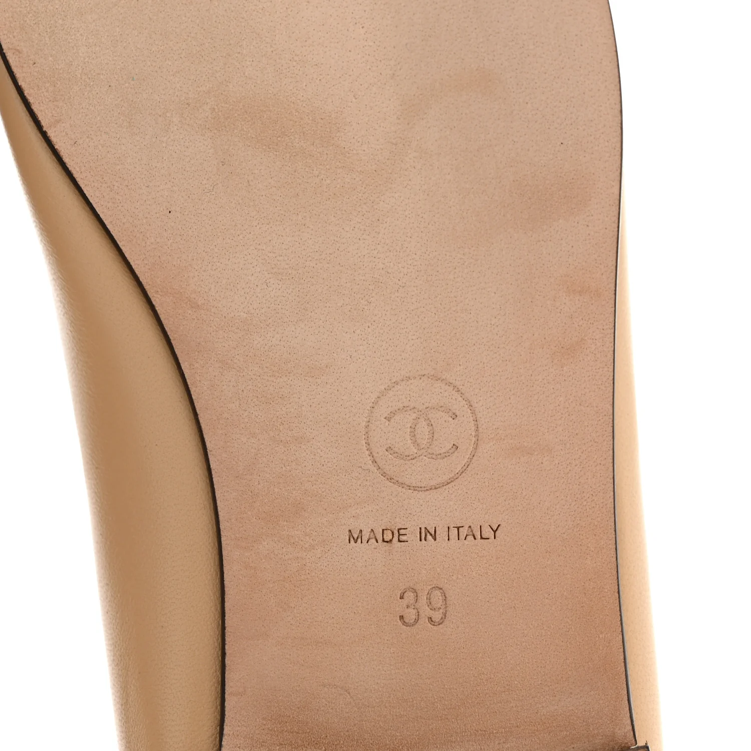Lambskin Cap Toe CC Ballerina Flats 39 Beige Black - Image 7