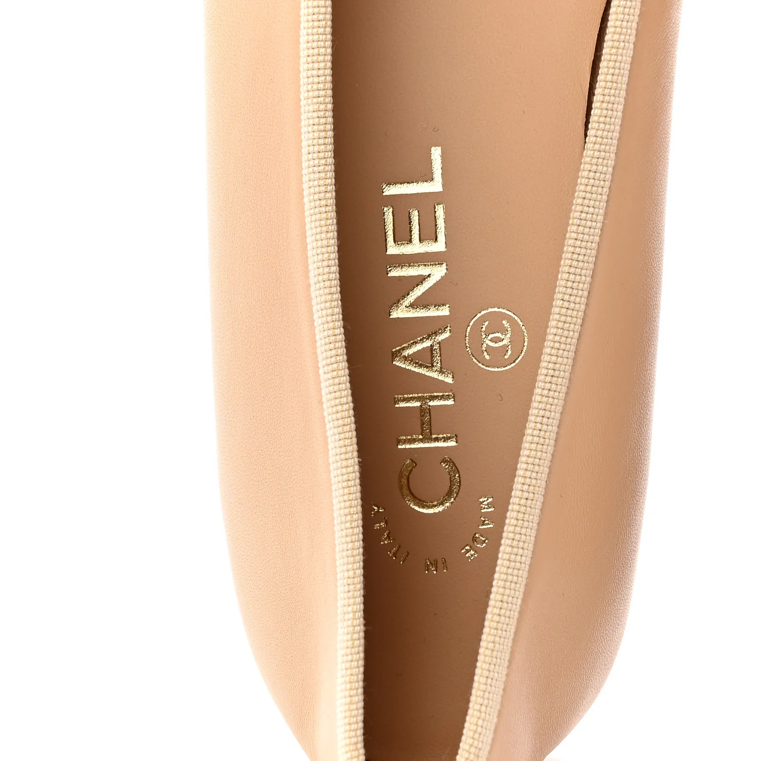 Lambskin Cap Toe CC Ballerina Flats 39.5 Beige Black - Image 8