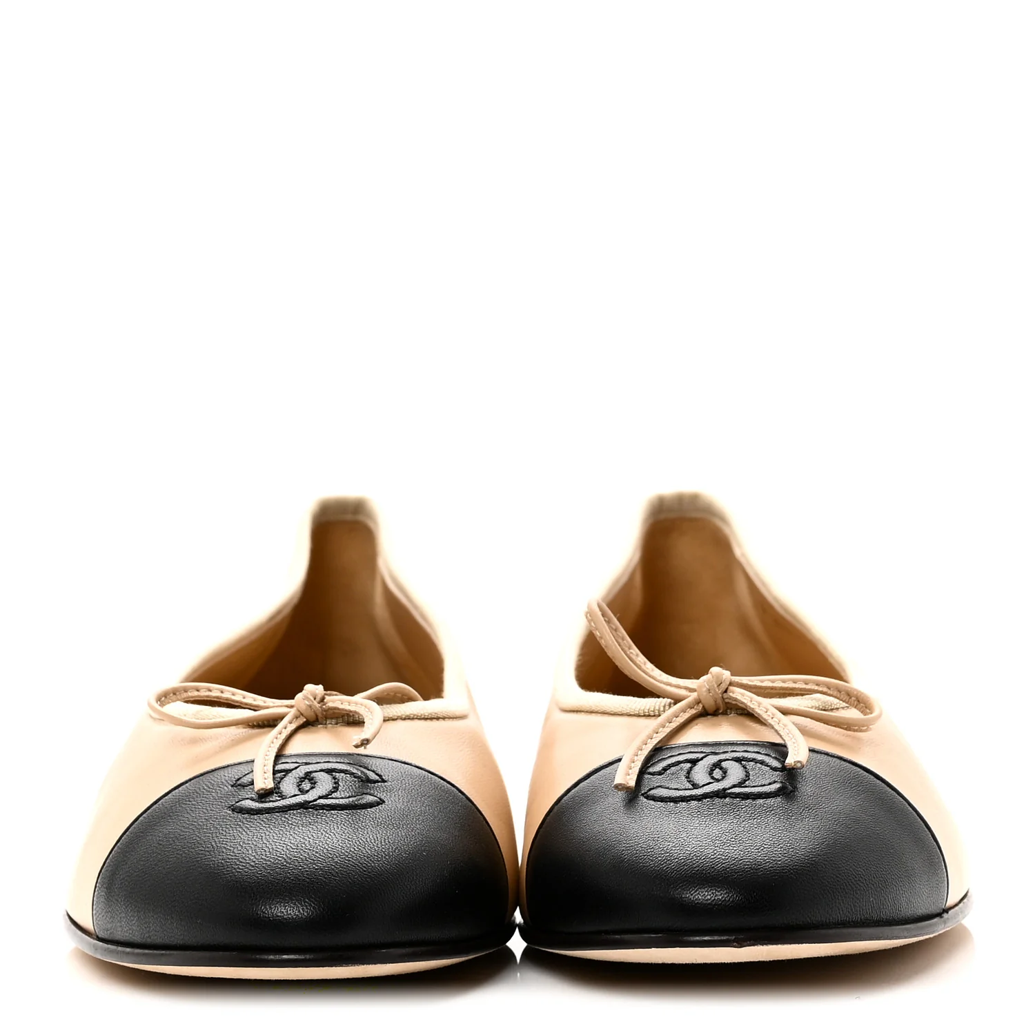 Lambskin Cap Toe CC Ballerina Flats 41.5 Beige Black - Image 3