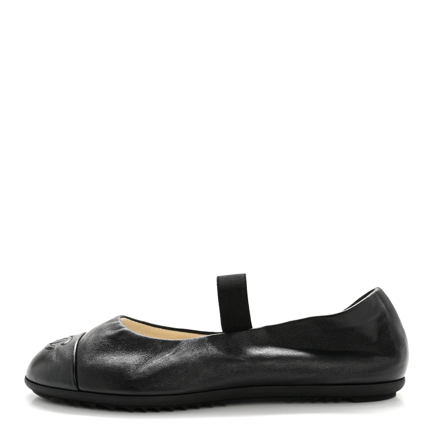 Lambskin Cap Toe CC Mary Jane Flats 38 Black