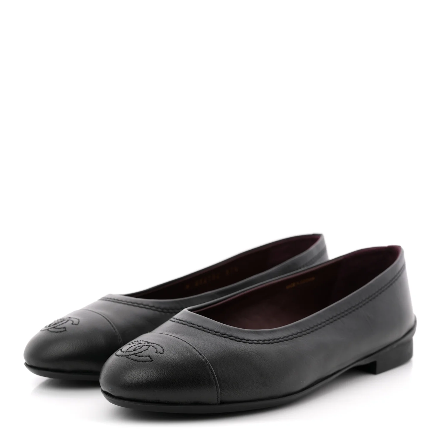 Lambskin Cap Toe CC Uniform Ballerina Flats 37.5 Black - Image 4