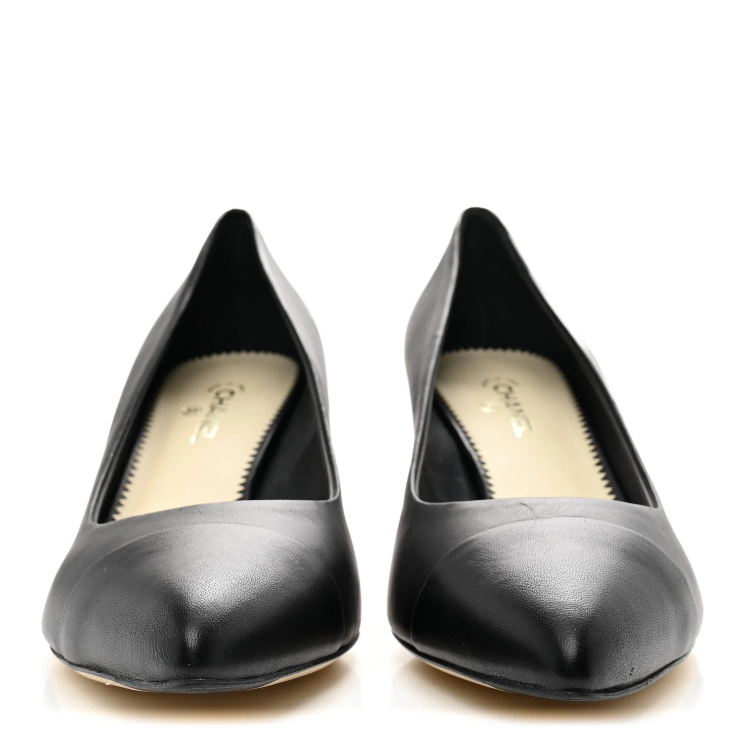 Lambskin CC Cap Toe Kitten Heel Pumps 39.5 Black - Image 3