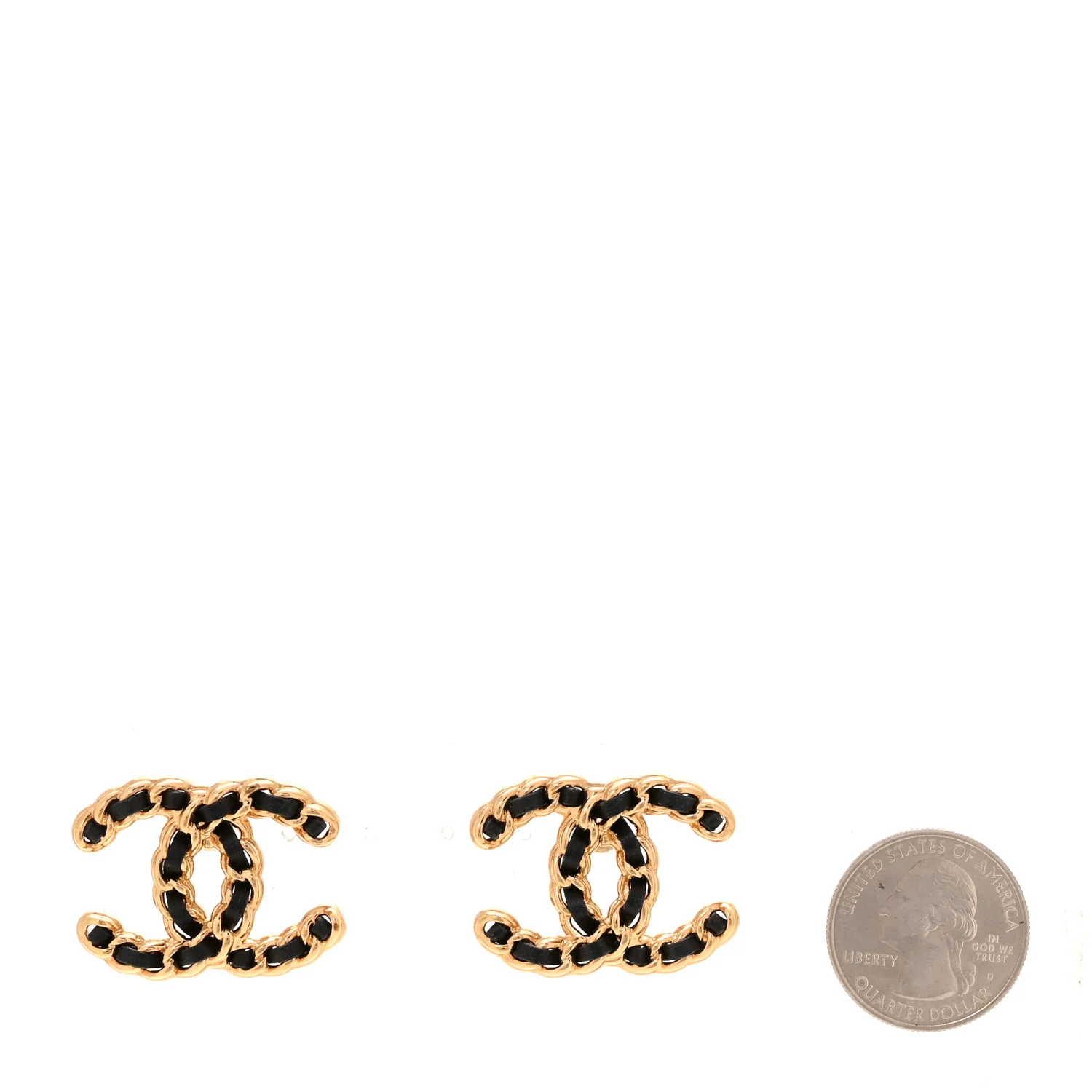 Lambskin CC Chain Earrings Black Gold - Image 2