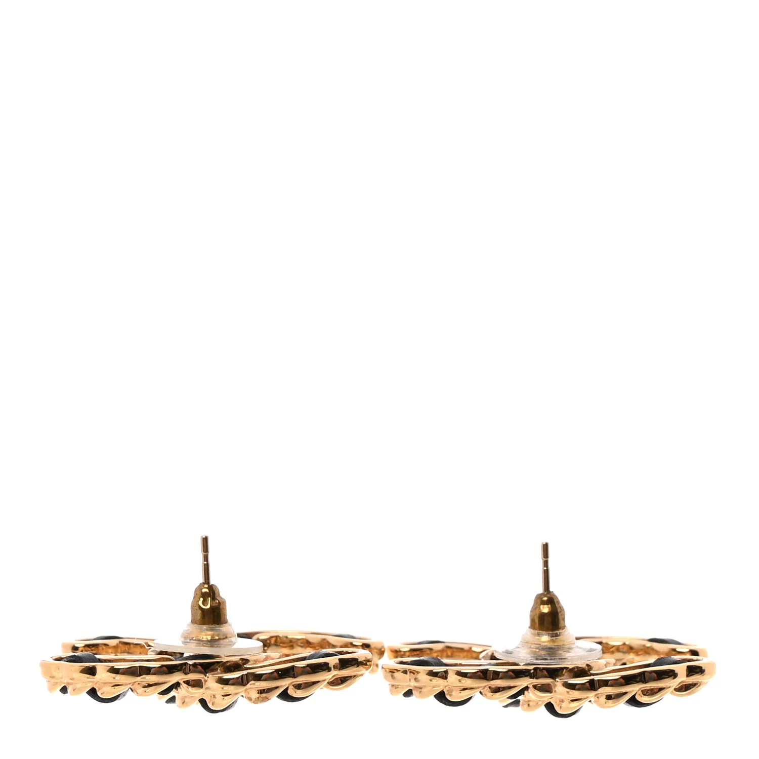 Lambskin CC Chain Earrings Black Gold - Image 3