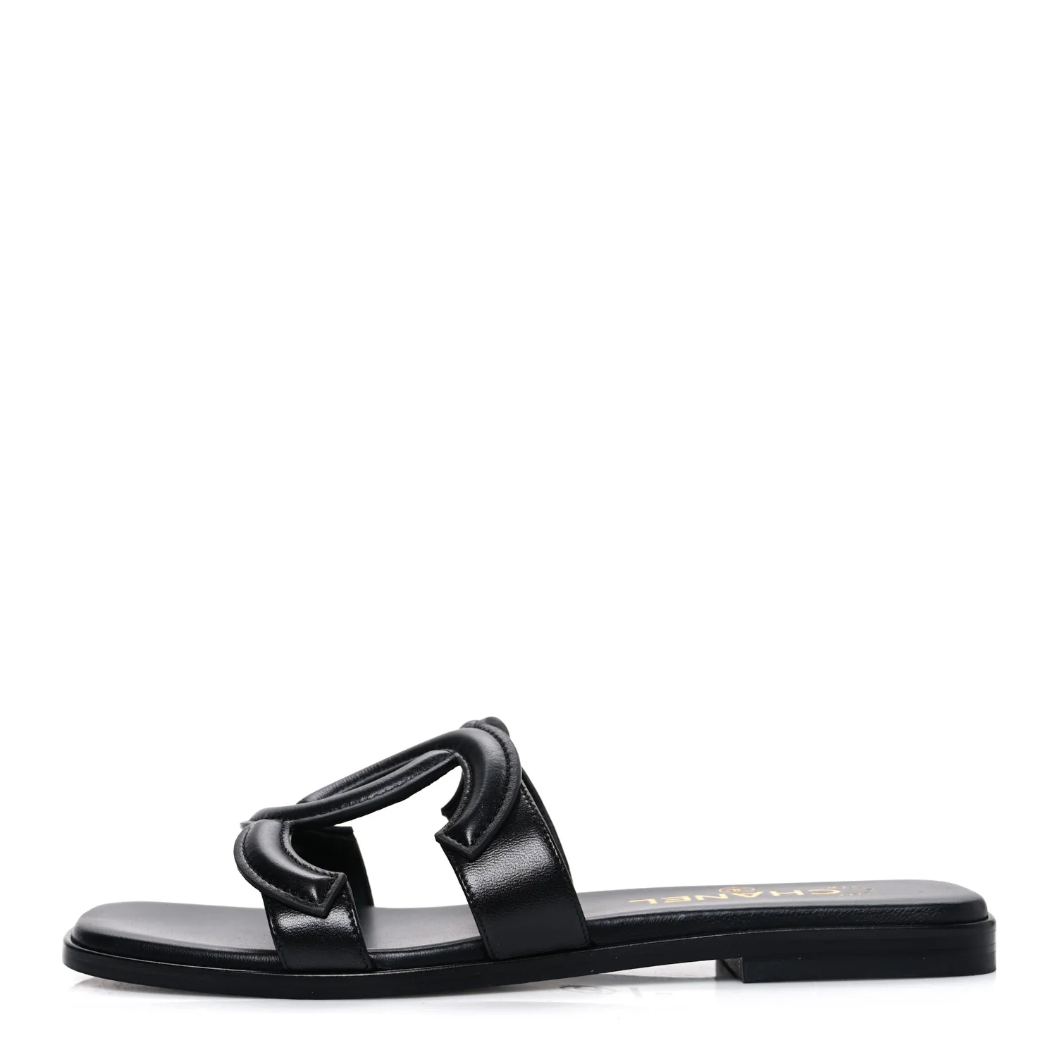 Lambskin CC Cut Out Mules Sandals 37 Black