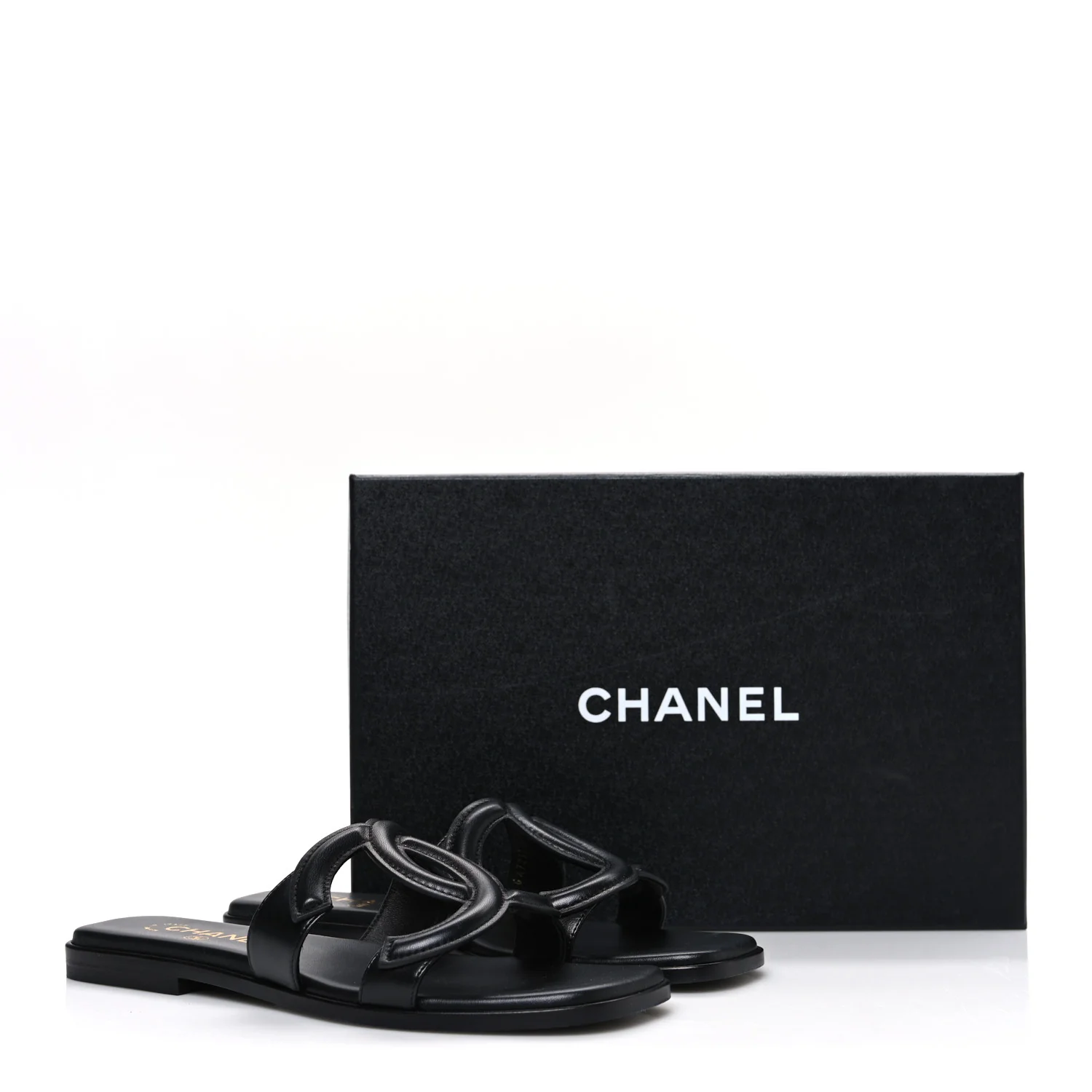 Lambskin CC Cut Out Mules Sandals 37 Black - Image 11