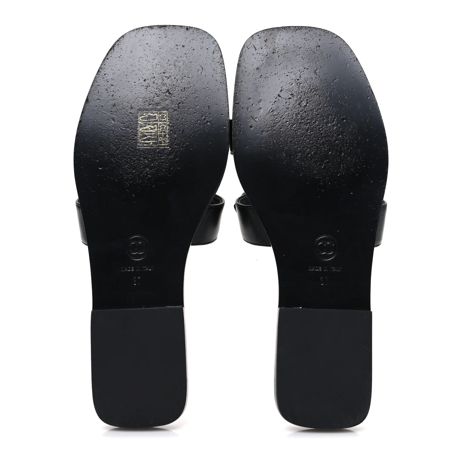 Lambskin CC Cut Out Mules Sandals 37 Black - Image 7