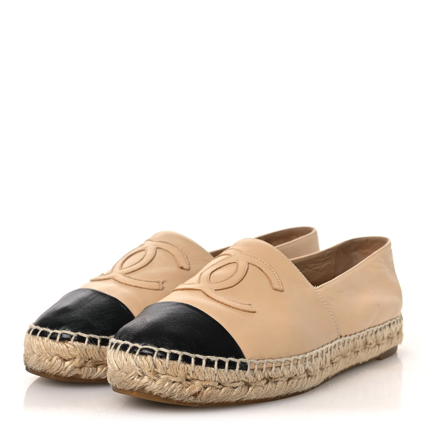Lambskin CC Espadrilles 37 Beige Black - Image 4