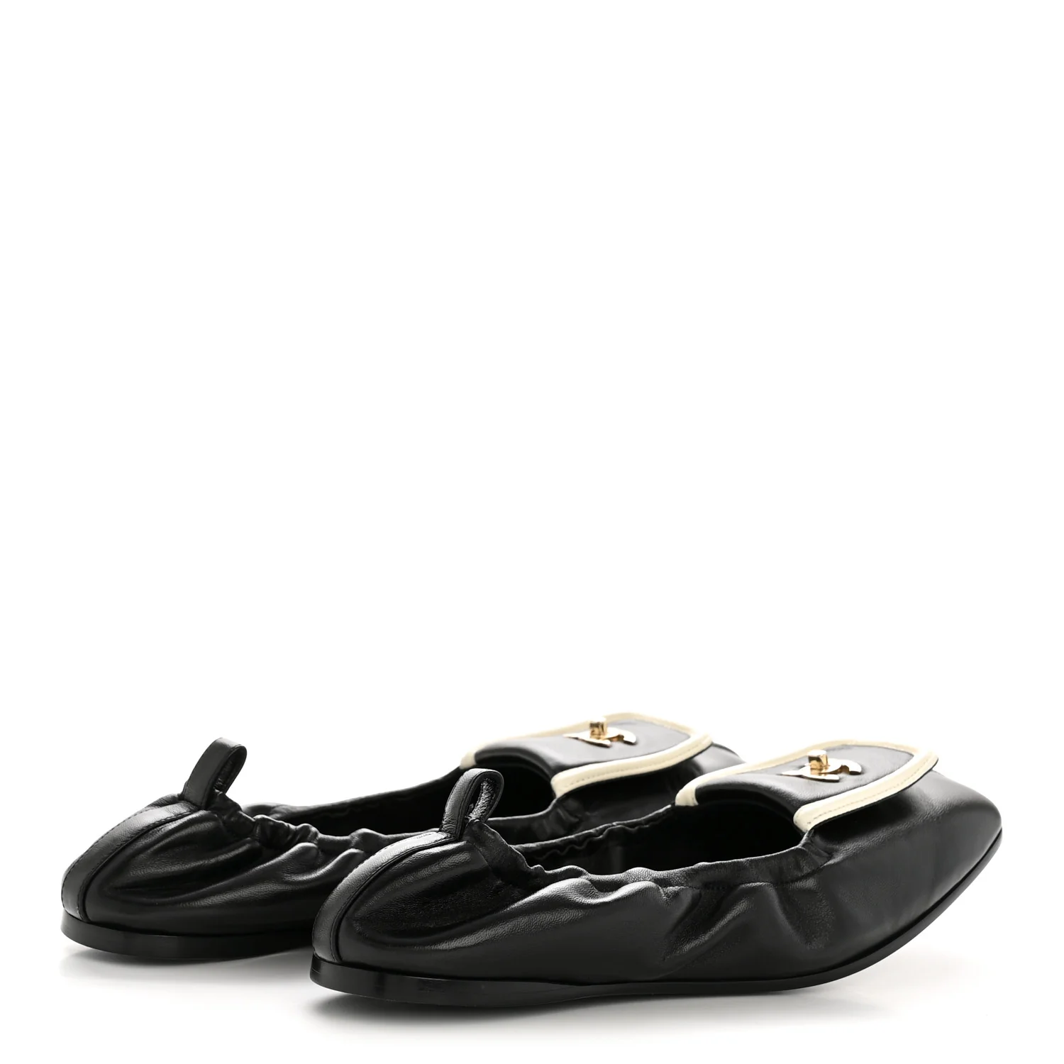 Lambskin CC Turnlock Ballerina Flats 39 Black White - Image 5
