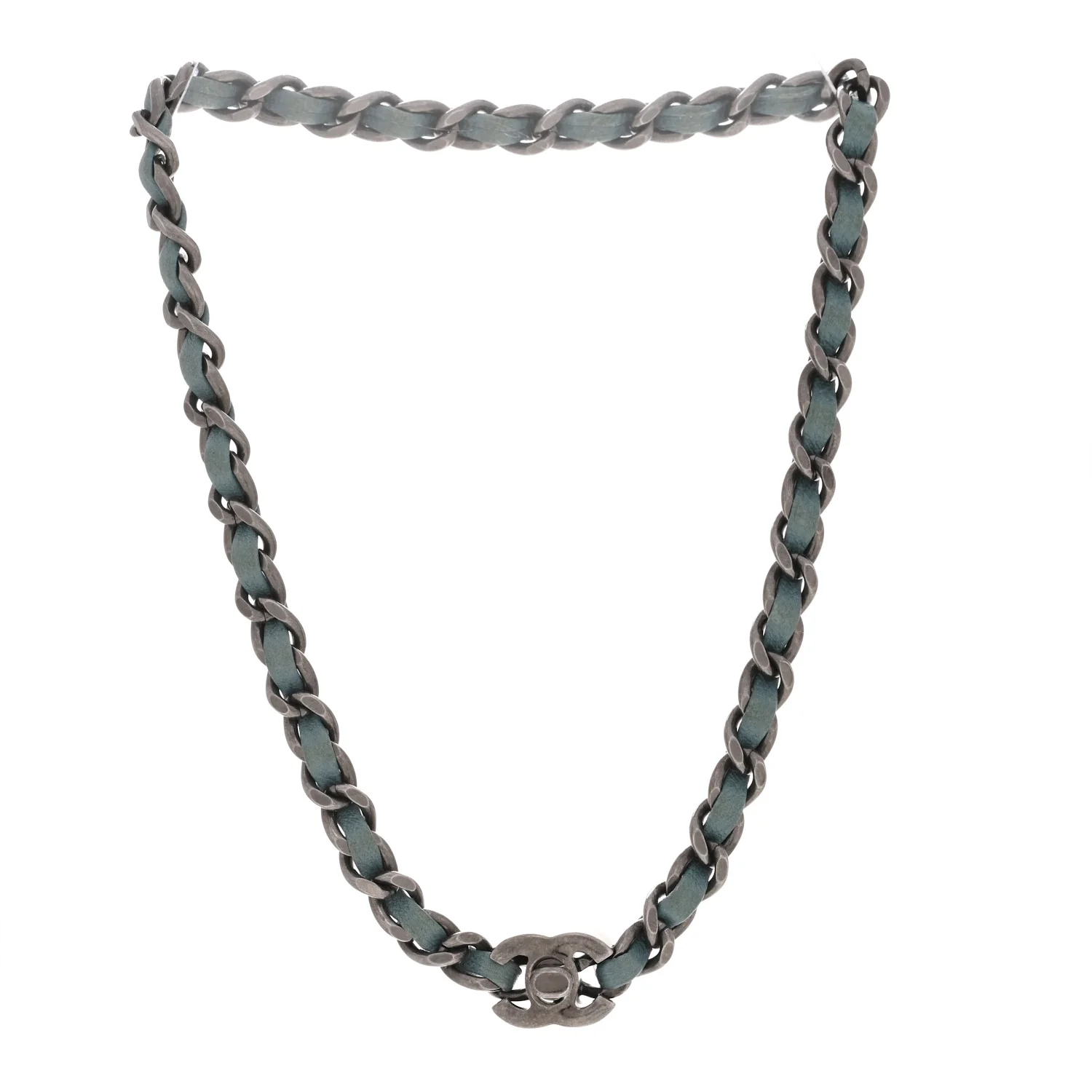 Lambskin CC Turnlock Choker Necklace Navy Blue - Image 3