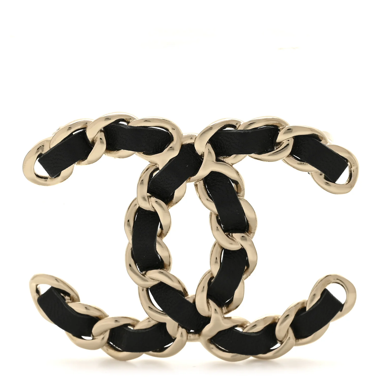 Lambskin Chain CC Brooch Black Gold