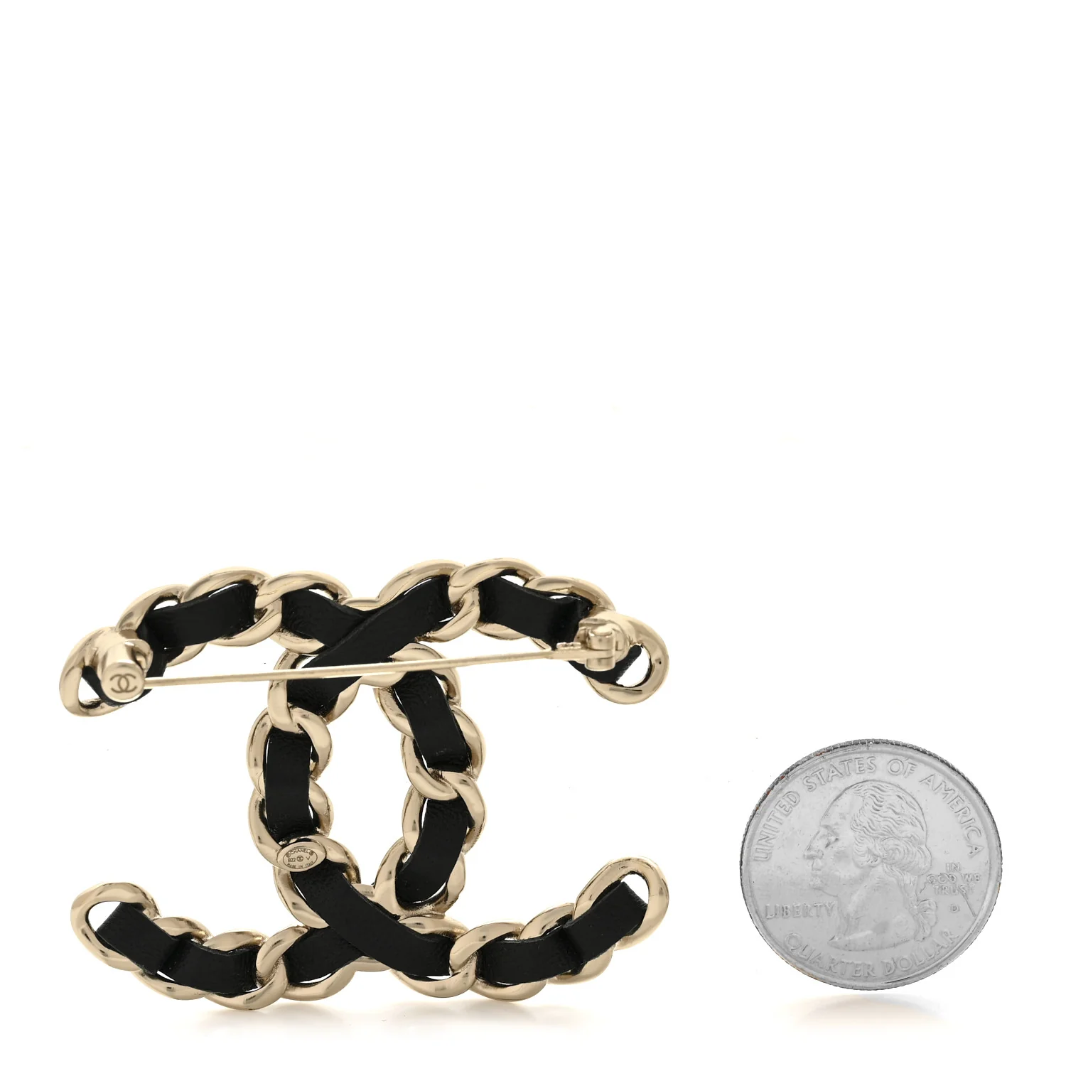 Lambskin Chain CC Brooch Black Gold - Image 2