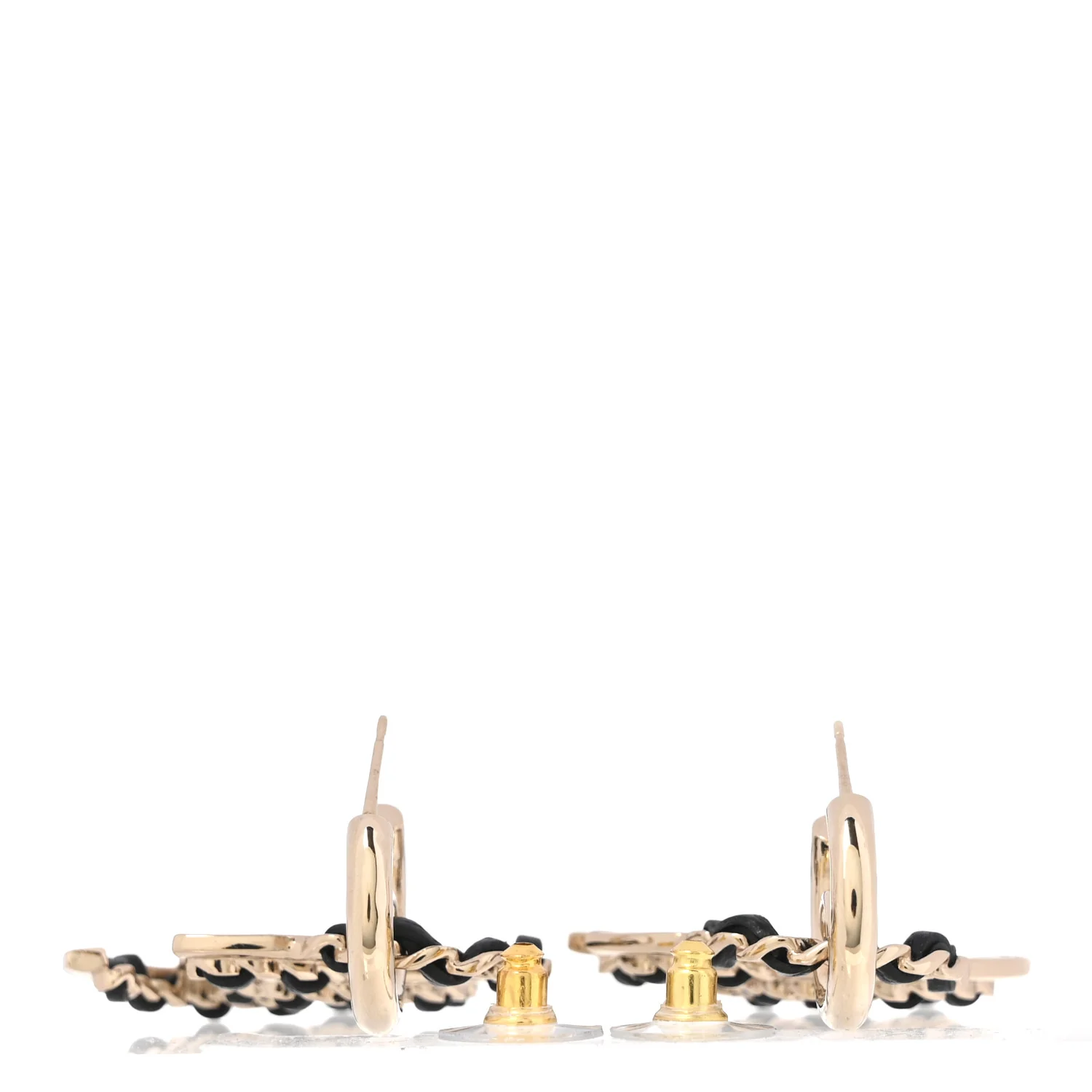 Lambskin Chain CC Drop Earrings Black Gold - Image 3