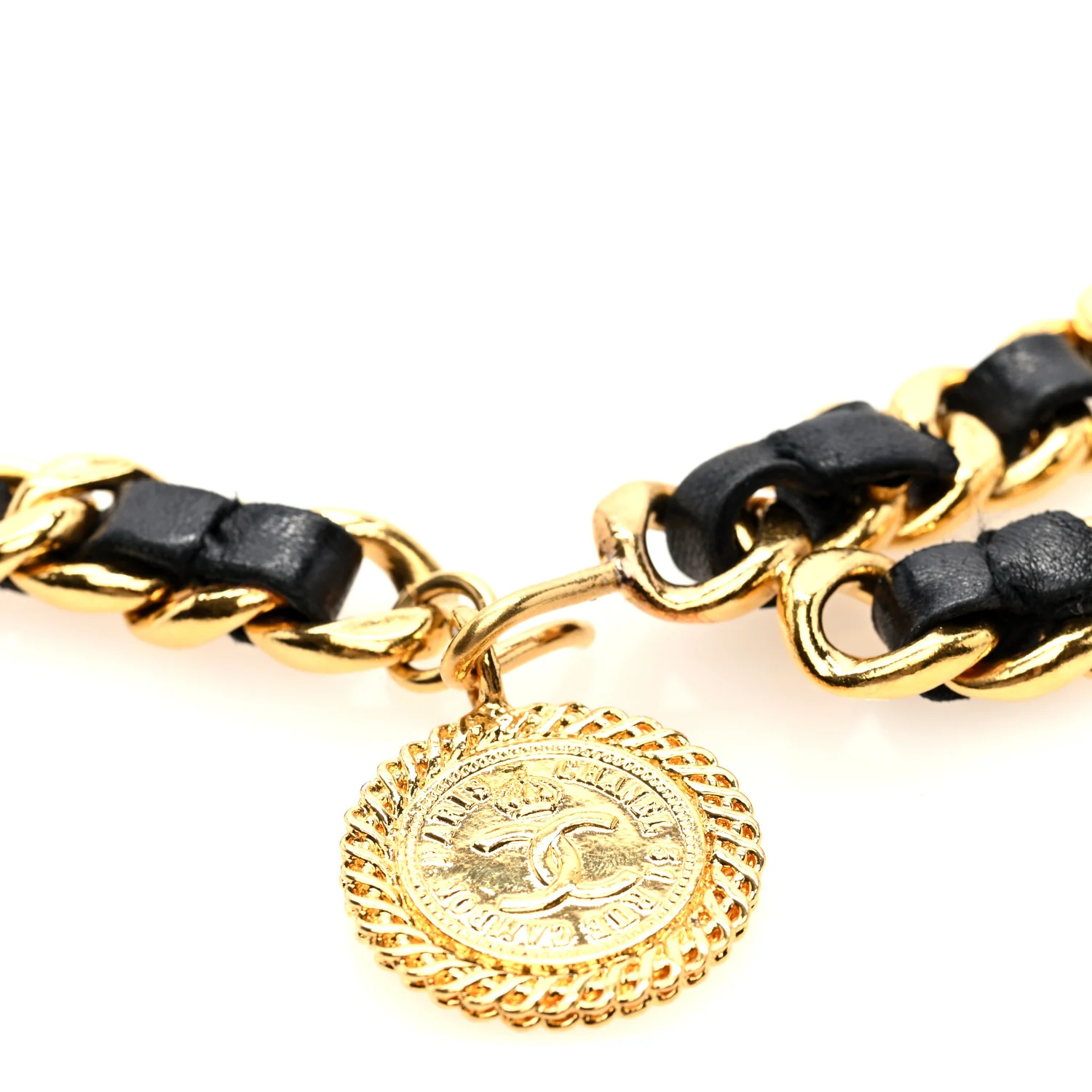 Lambskin Chain CC Medallion Belt Black Gold - Image 3