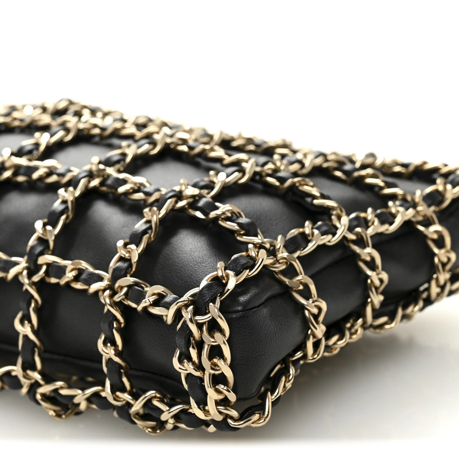 Lambskin Chain Frame Shoulder Bag Black - Image 10