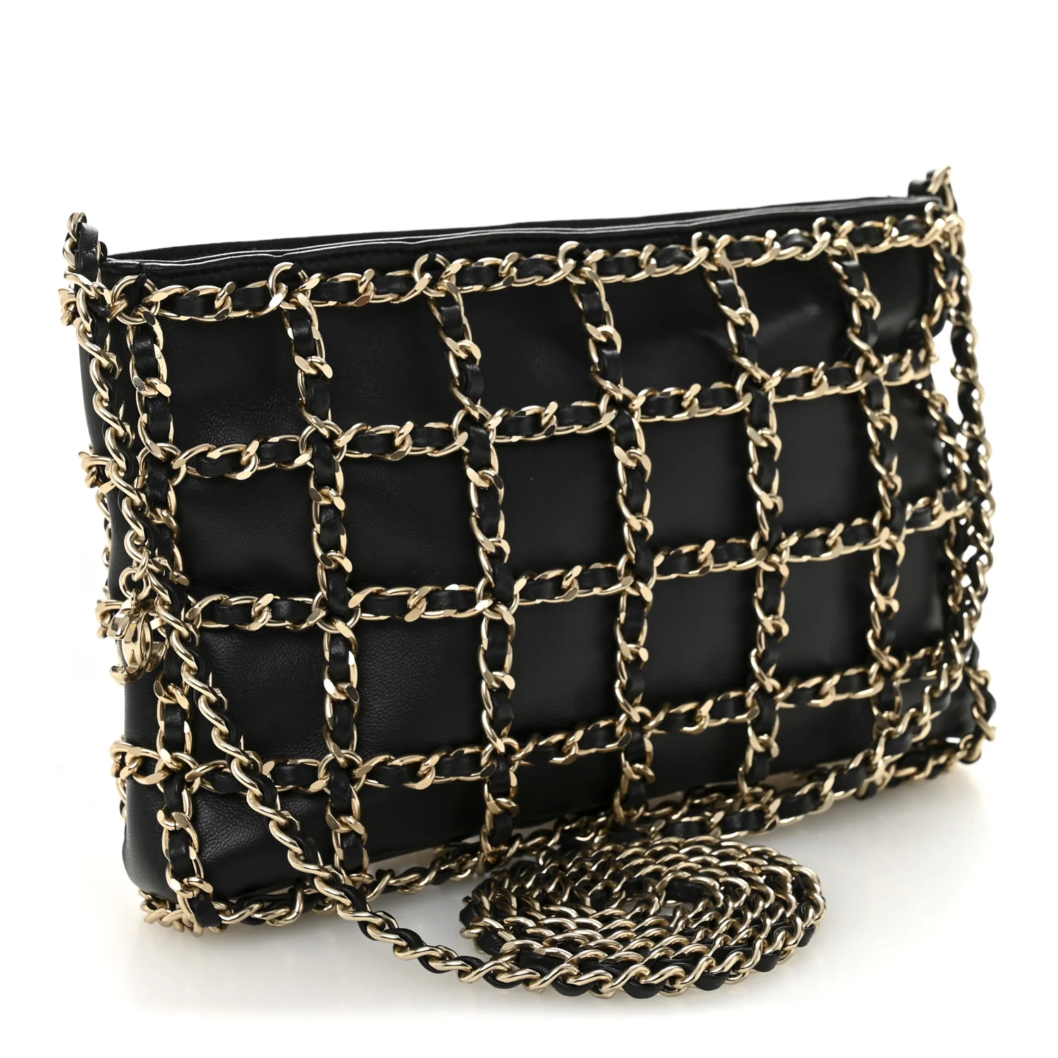 Lambskin Chain Frame Shoulder Bag Black - Image 3