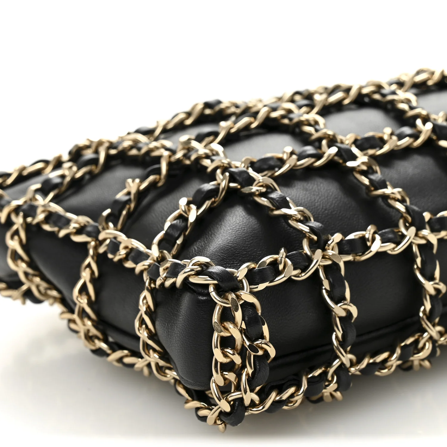 Lambskin Chain Frame Shoulder Bag Black - Image 9